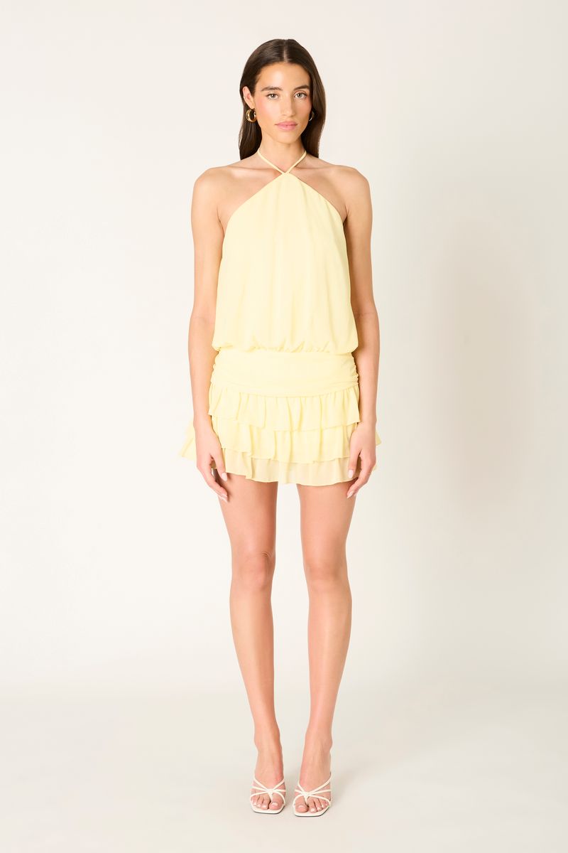 halter ruffle mini dress Size:S (4-6) scarf detail lightweight fabric ideal for Women's Black Chiffon Pleated