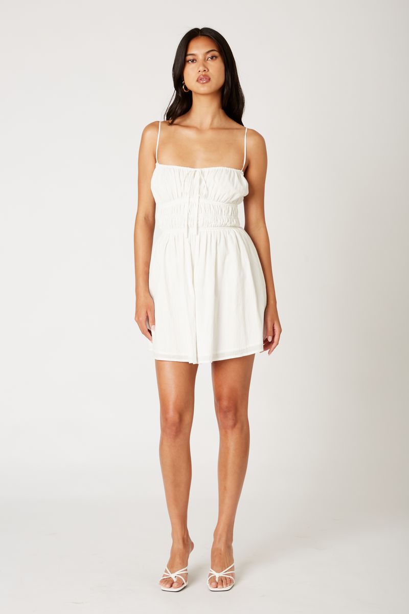 Open Back Cotton Mini Dress in white front view