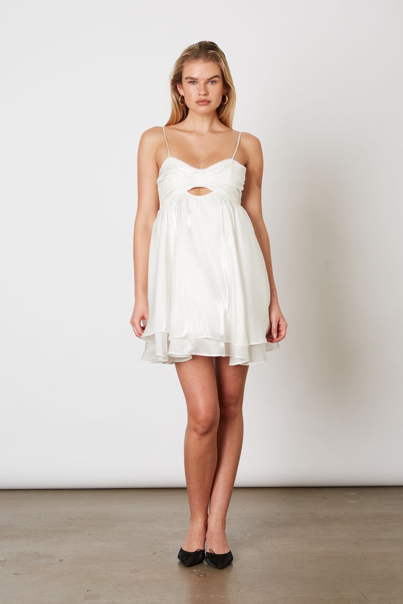 Organza Mini Babydoll Dress in white front view