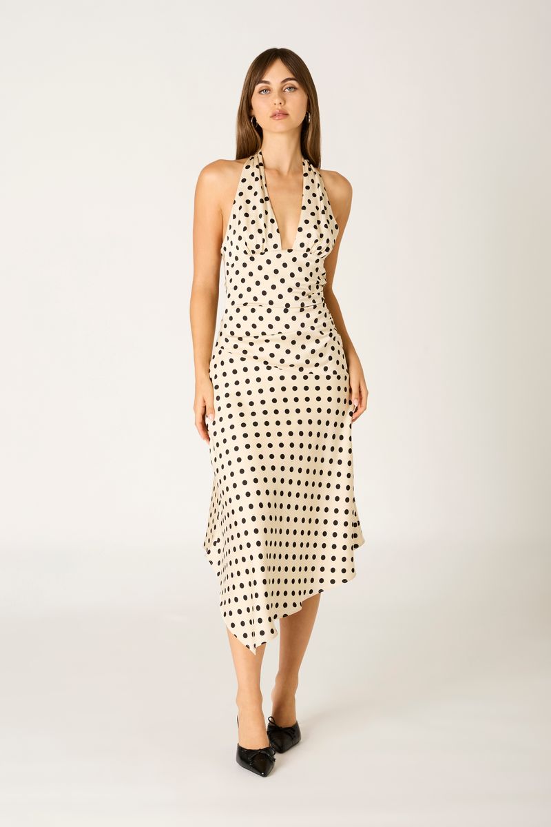 Polka Dot Halter Midi Dress