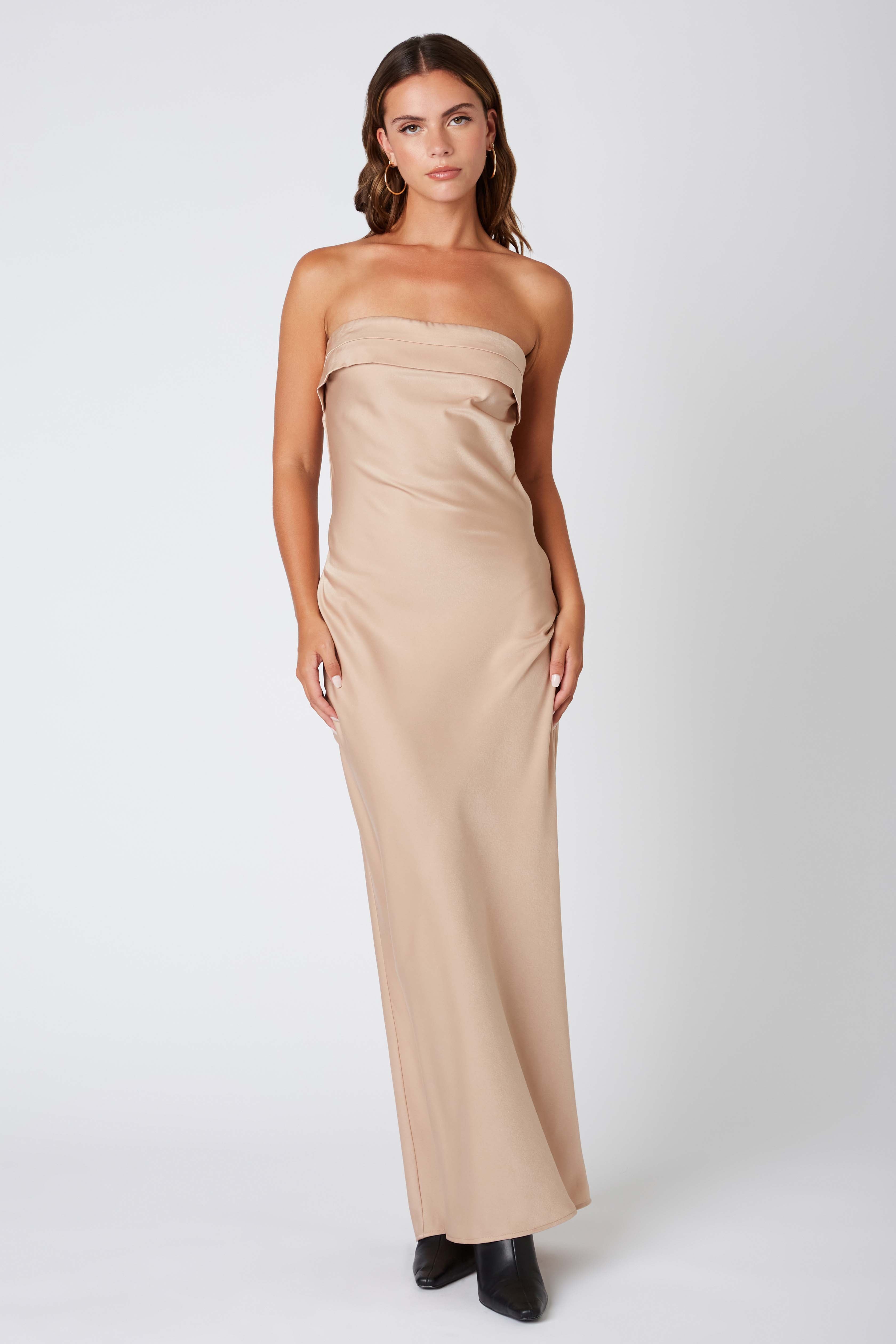 Strapless Bias Gown in Almond Front View