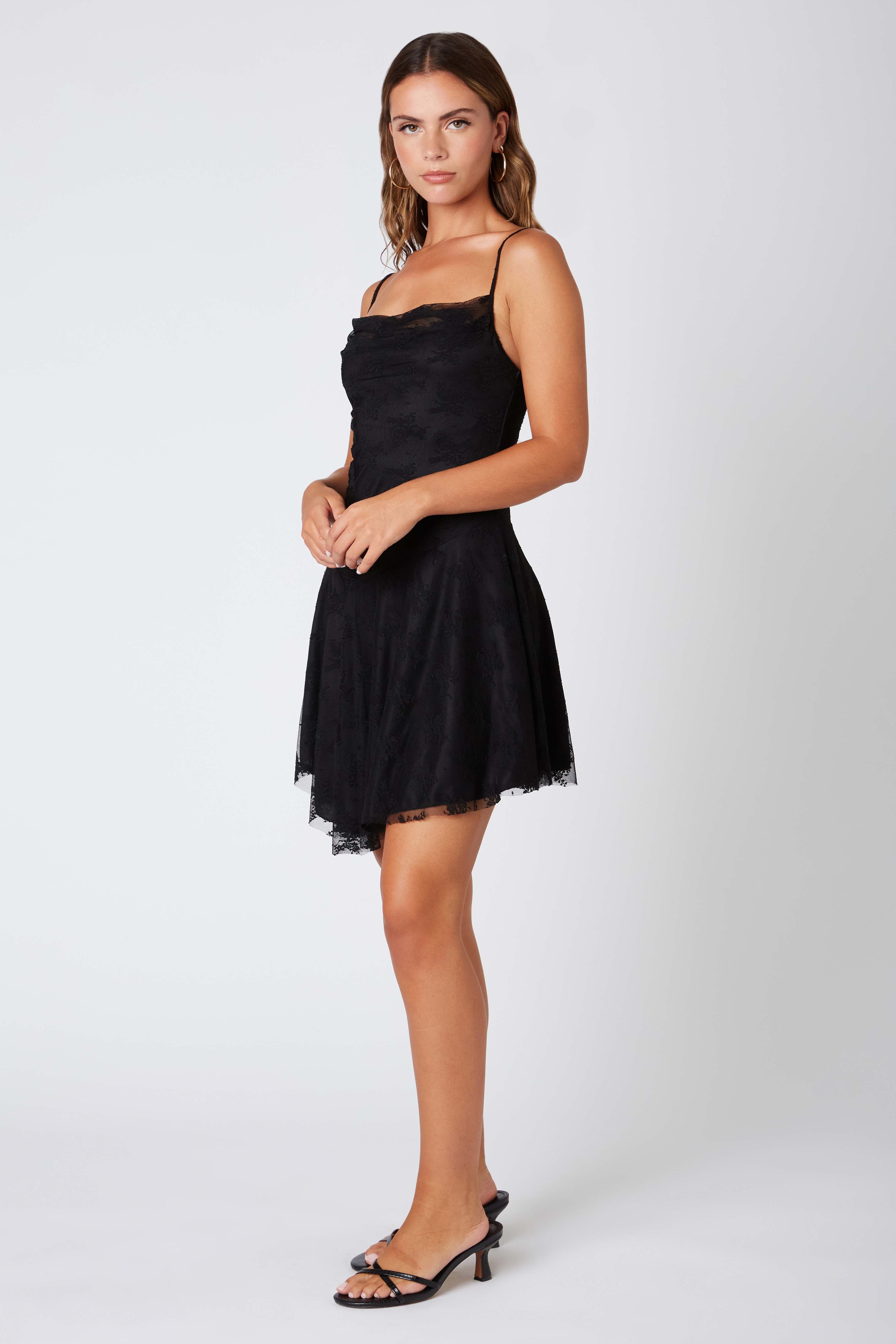 Lace Asymmetrical Dress in Black Side View