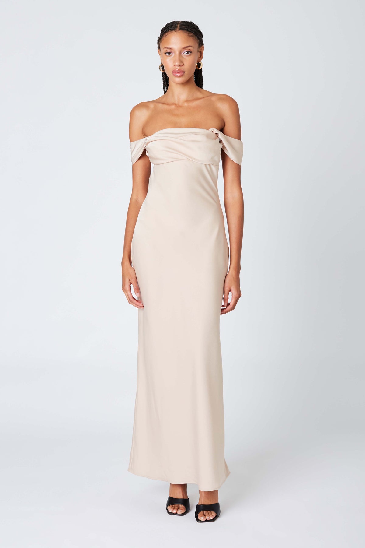 off shoulder satin maxi dress Long Off Shoulder A-line Satin Dress by Ladivine 7493