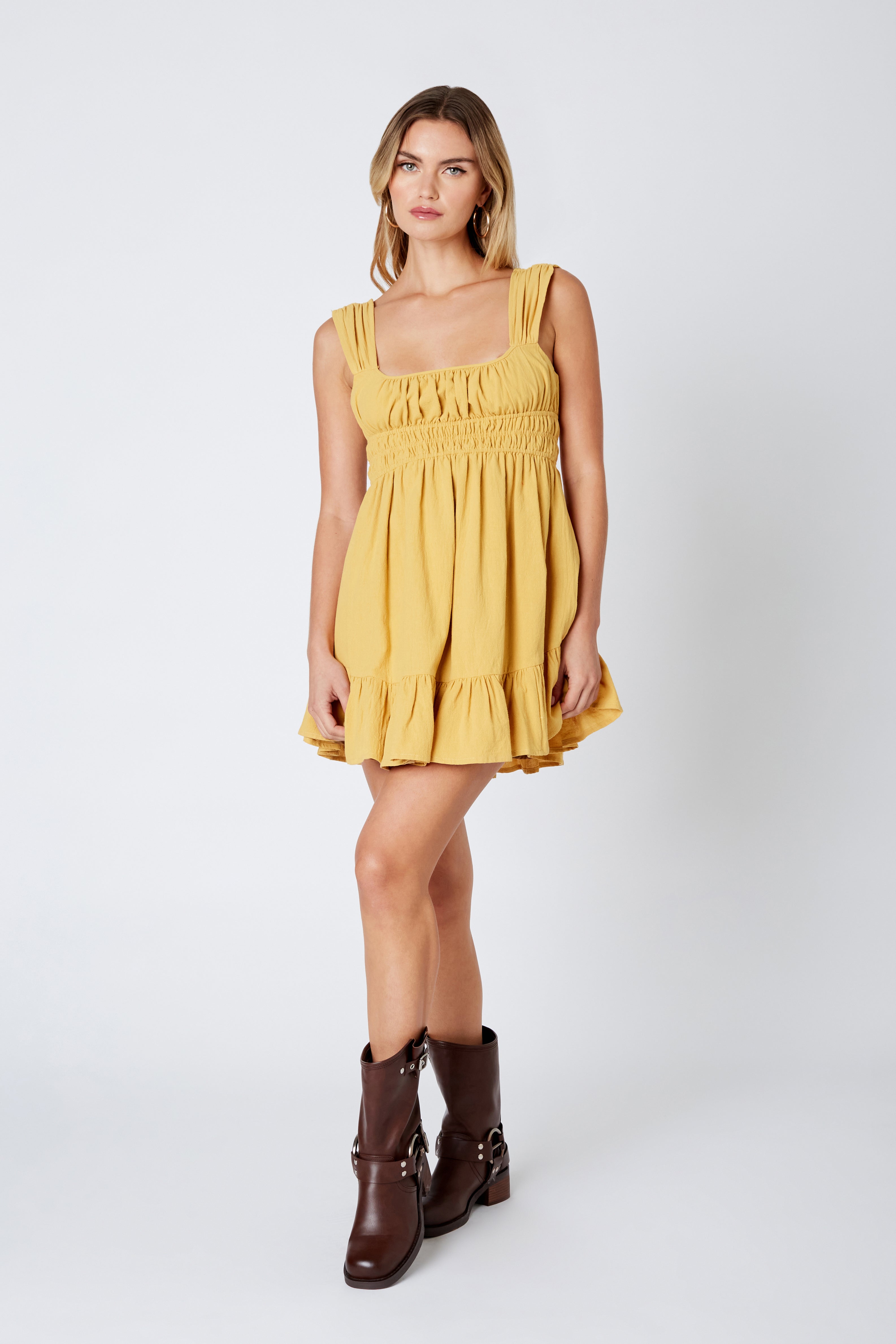 Cotton Summer Dress in honey front view