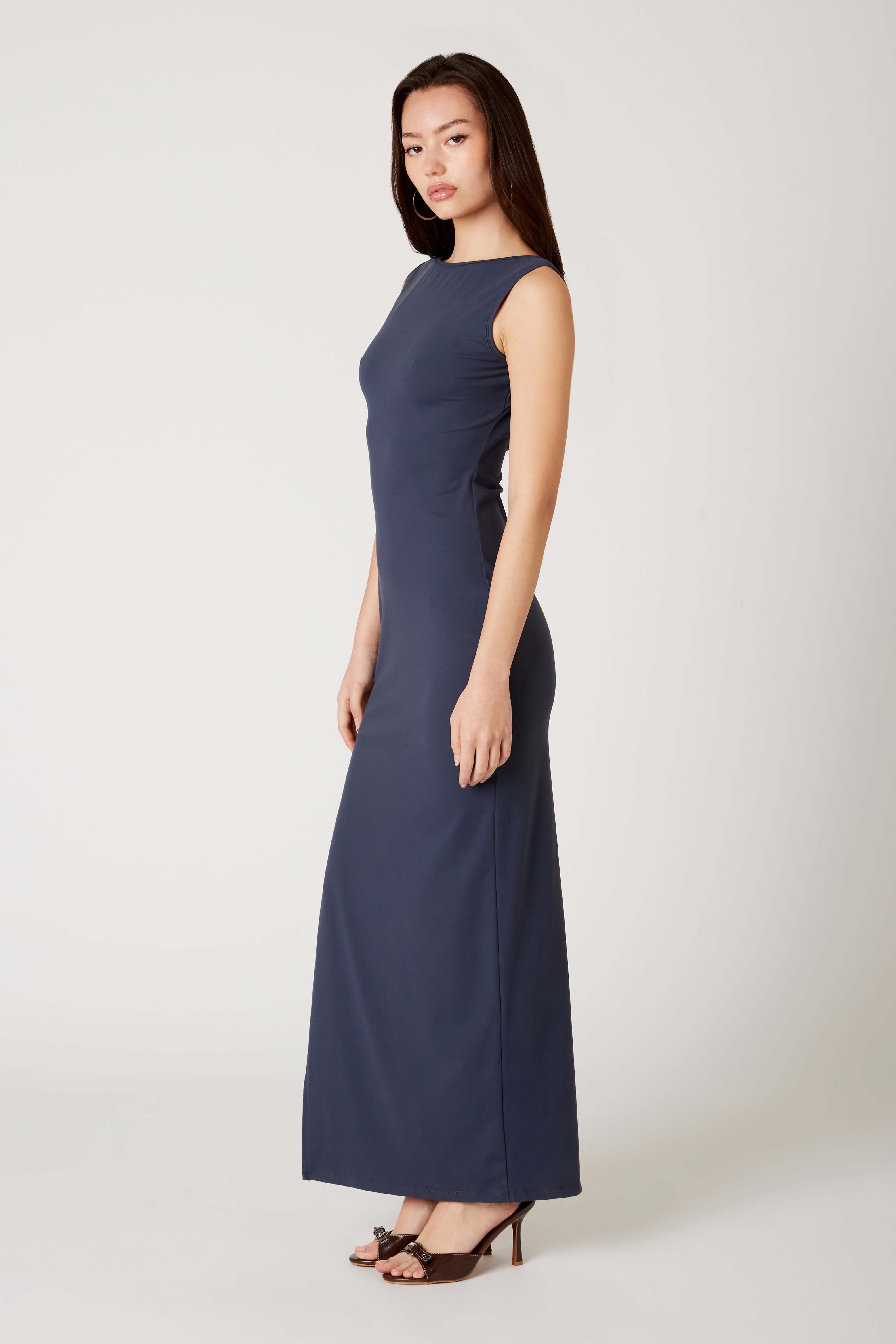 Bodycon Maxi Dress in pewter side view