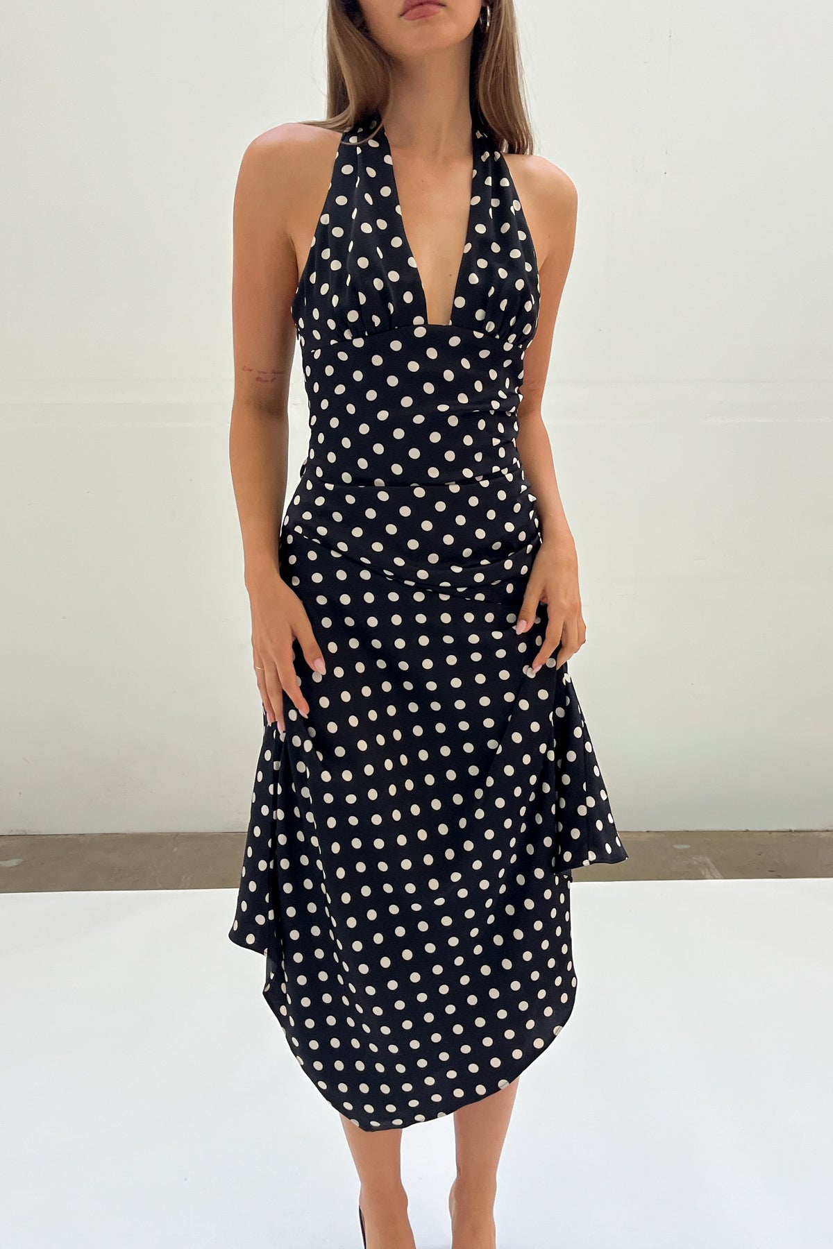 white christmas dresses Black And White Polka Dot Cut Out Midi Dress – AX Paris US