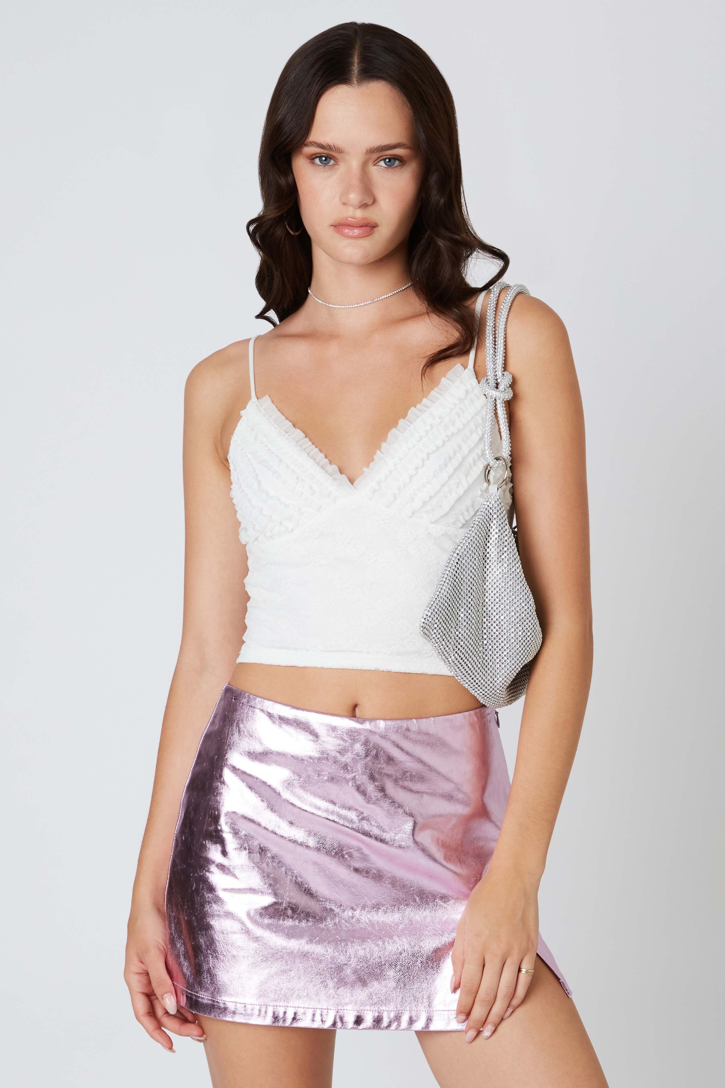 Metallic Mini Skort in Pink Front View