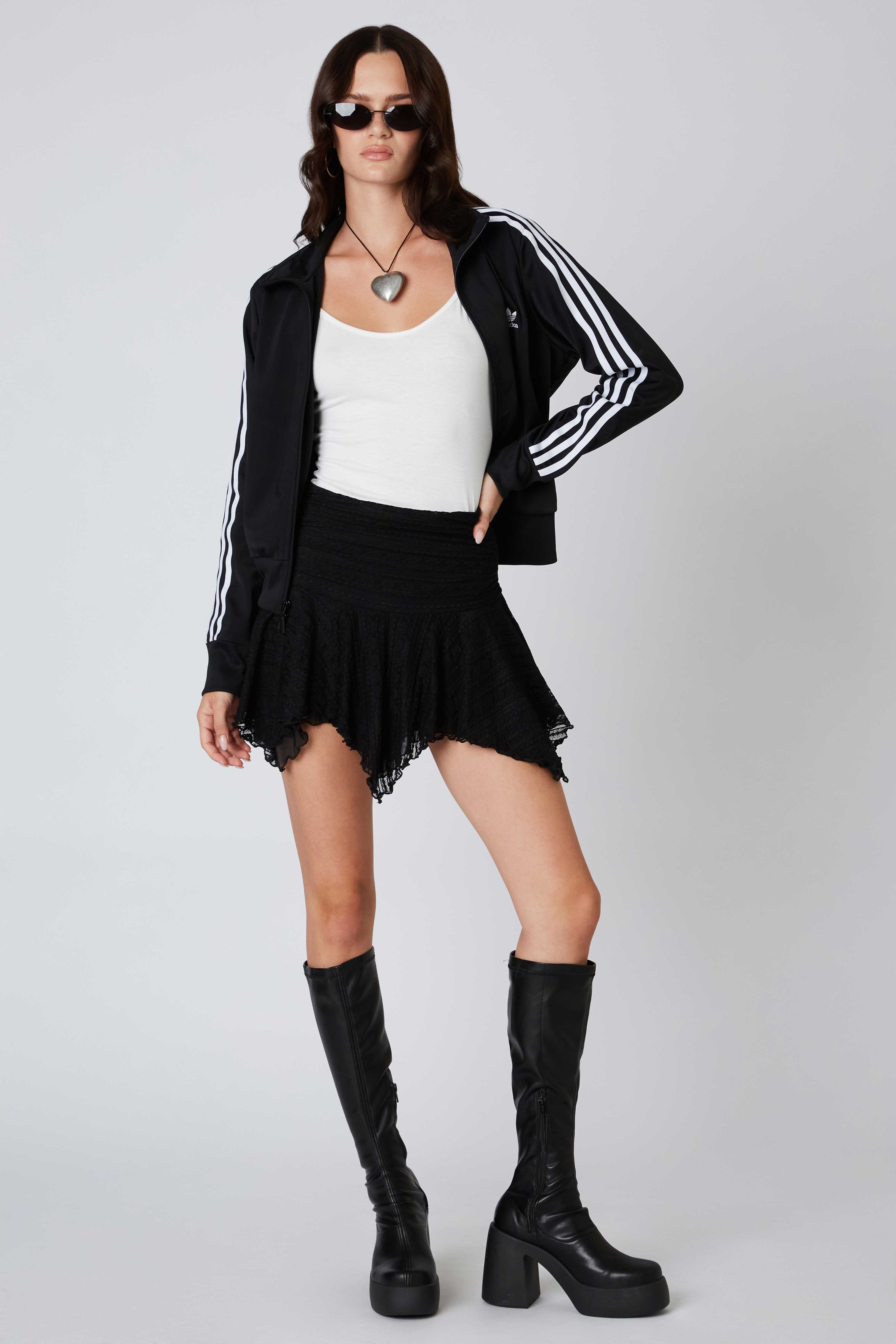 Lace Mini Skirt in Black Front View