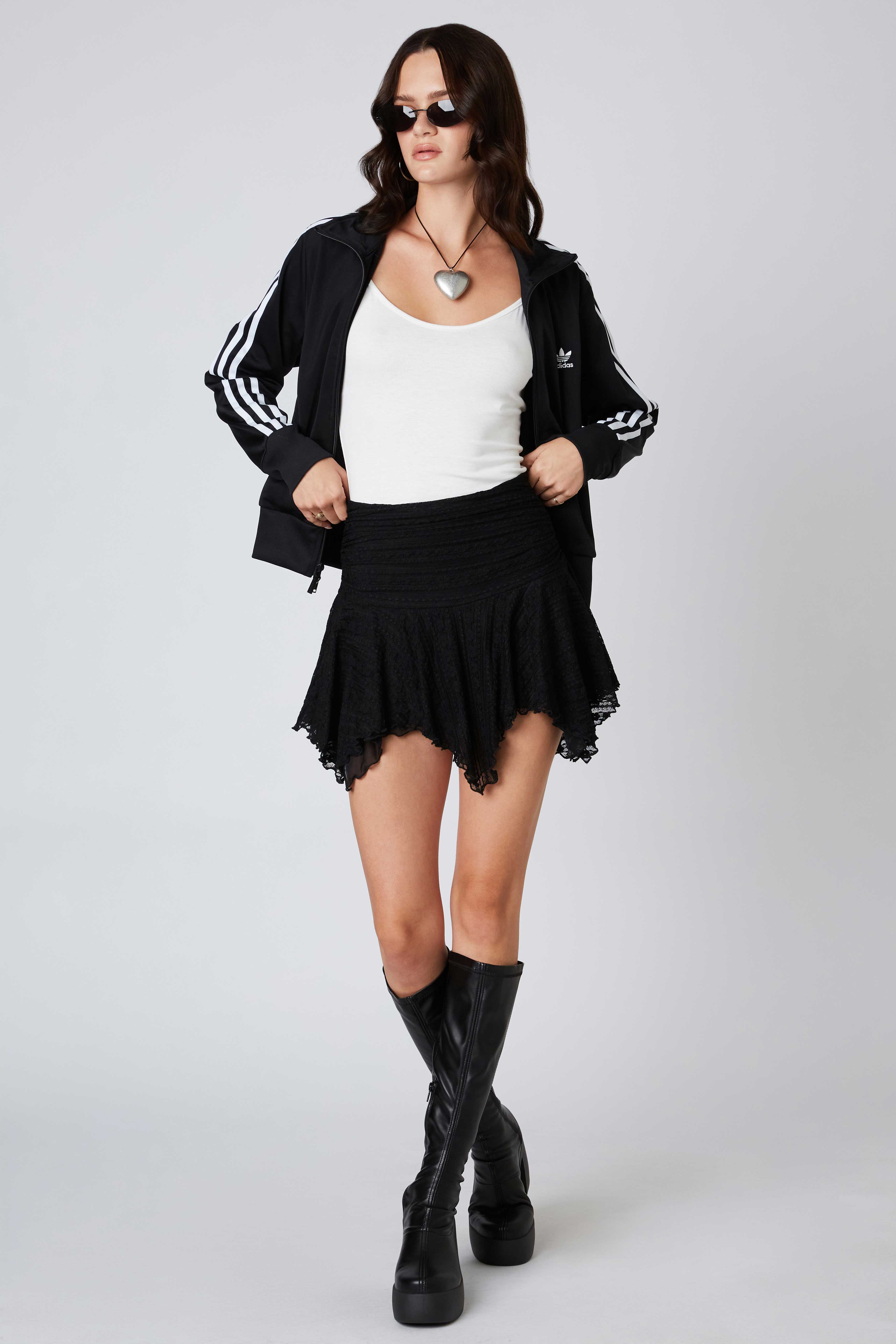 Lace Mini Skirt in Black Front View