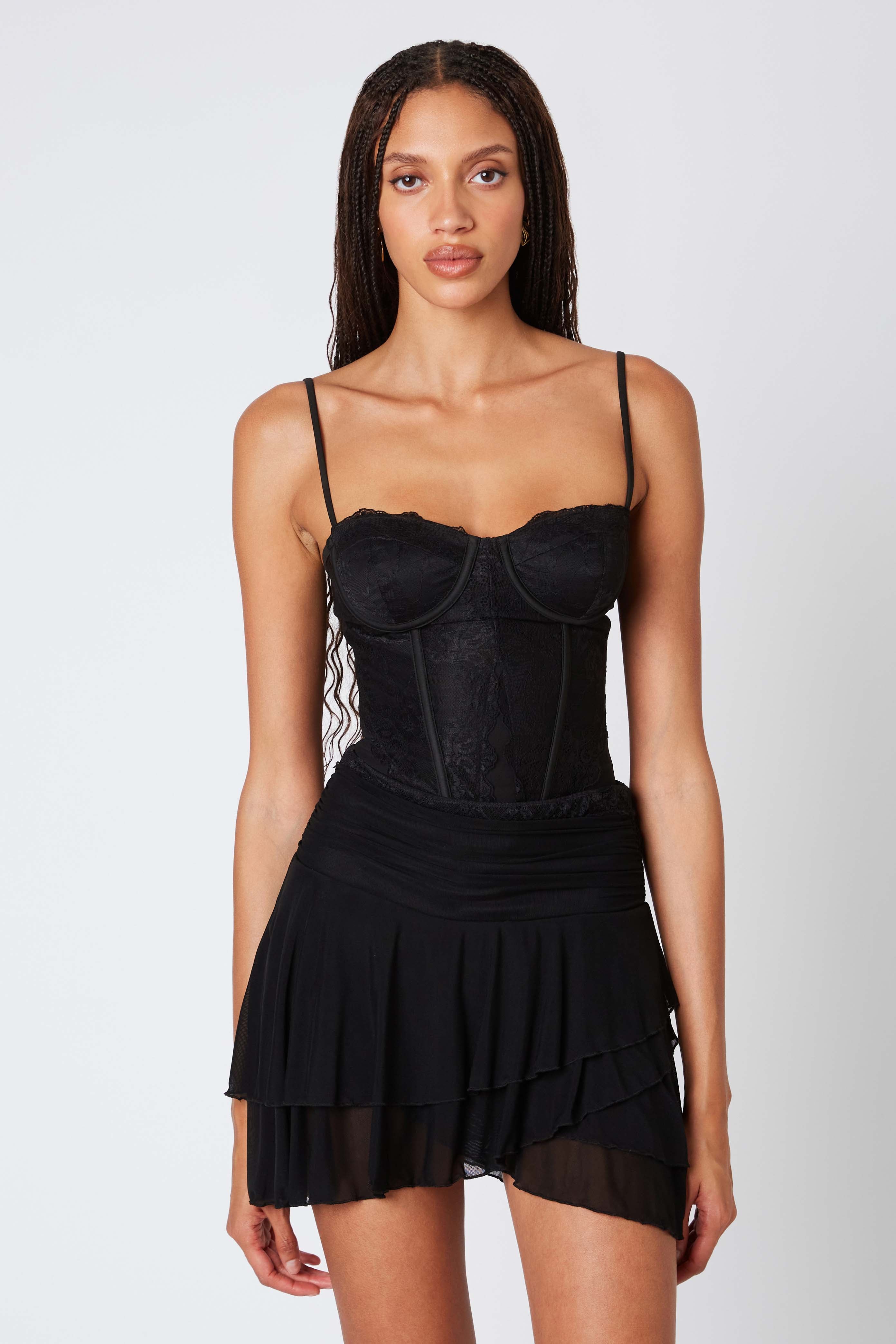 Asymmetrical Mini Skirt in Black Front View