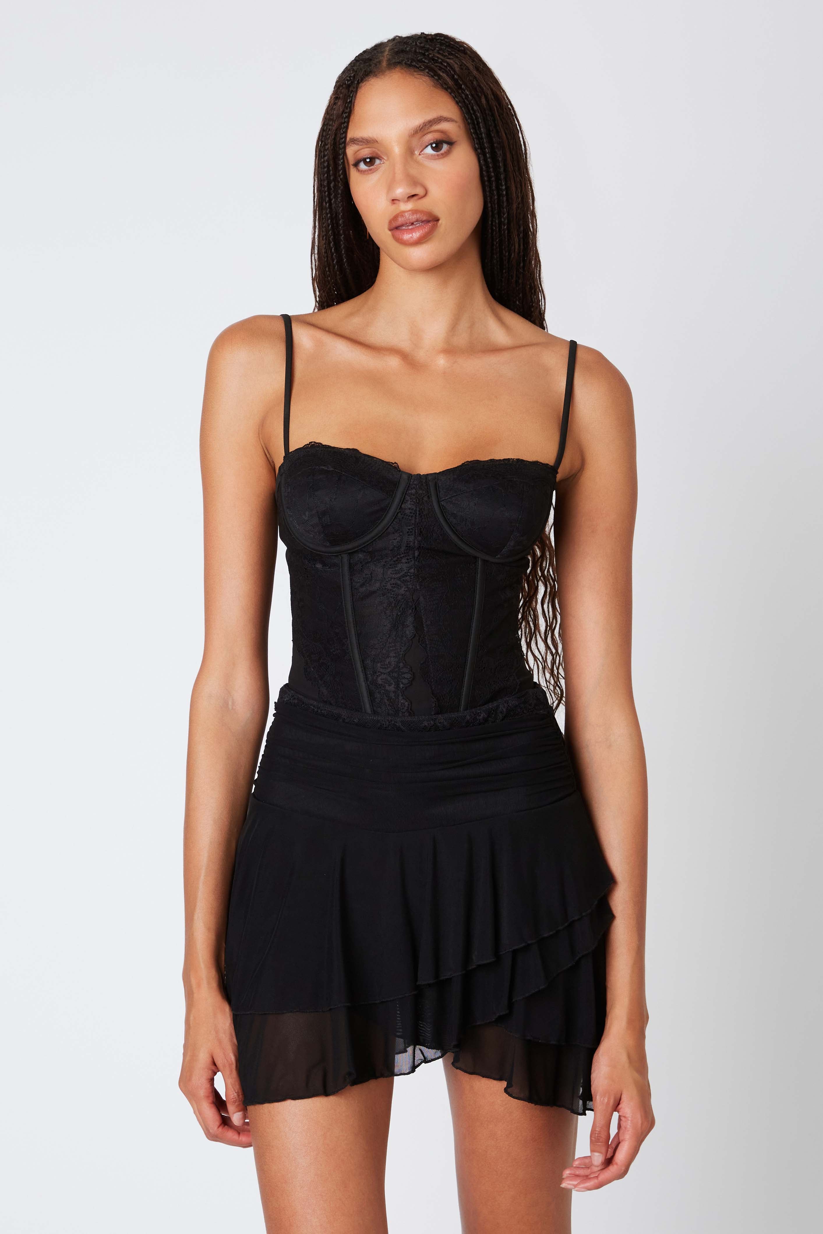 Asymmetrical Mini Skirt in Black Front View