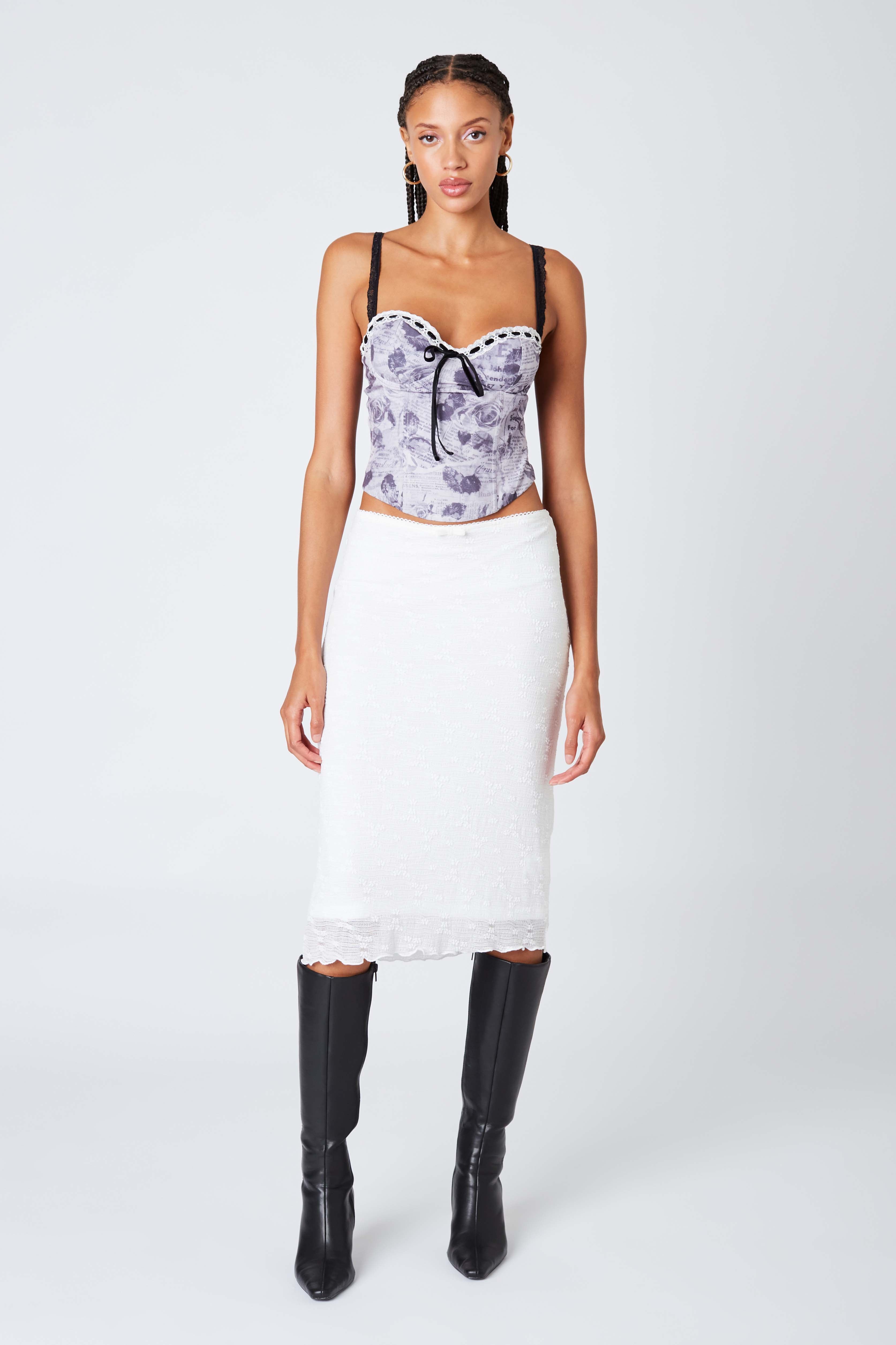 Sheer Midi Skirt in White Front View