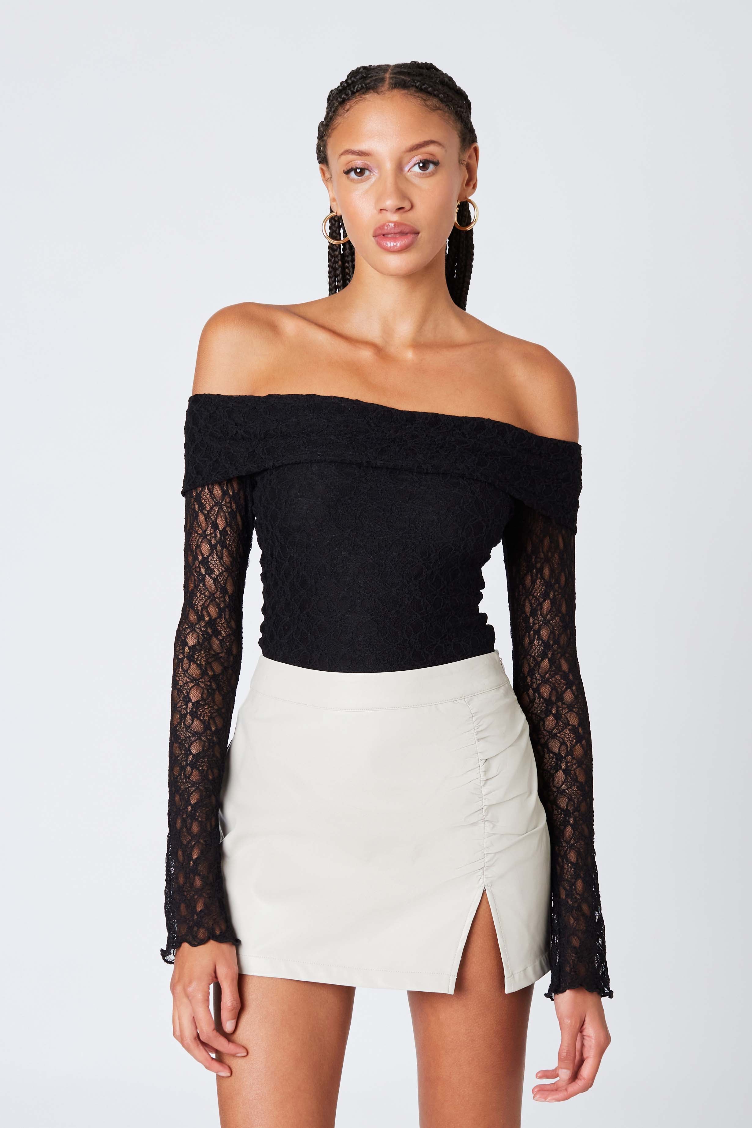 Mini Leather Skirt in Stone Front View