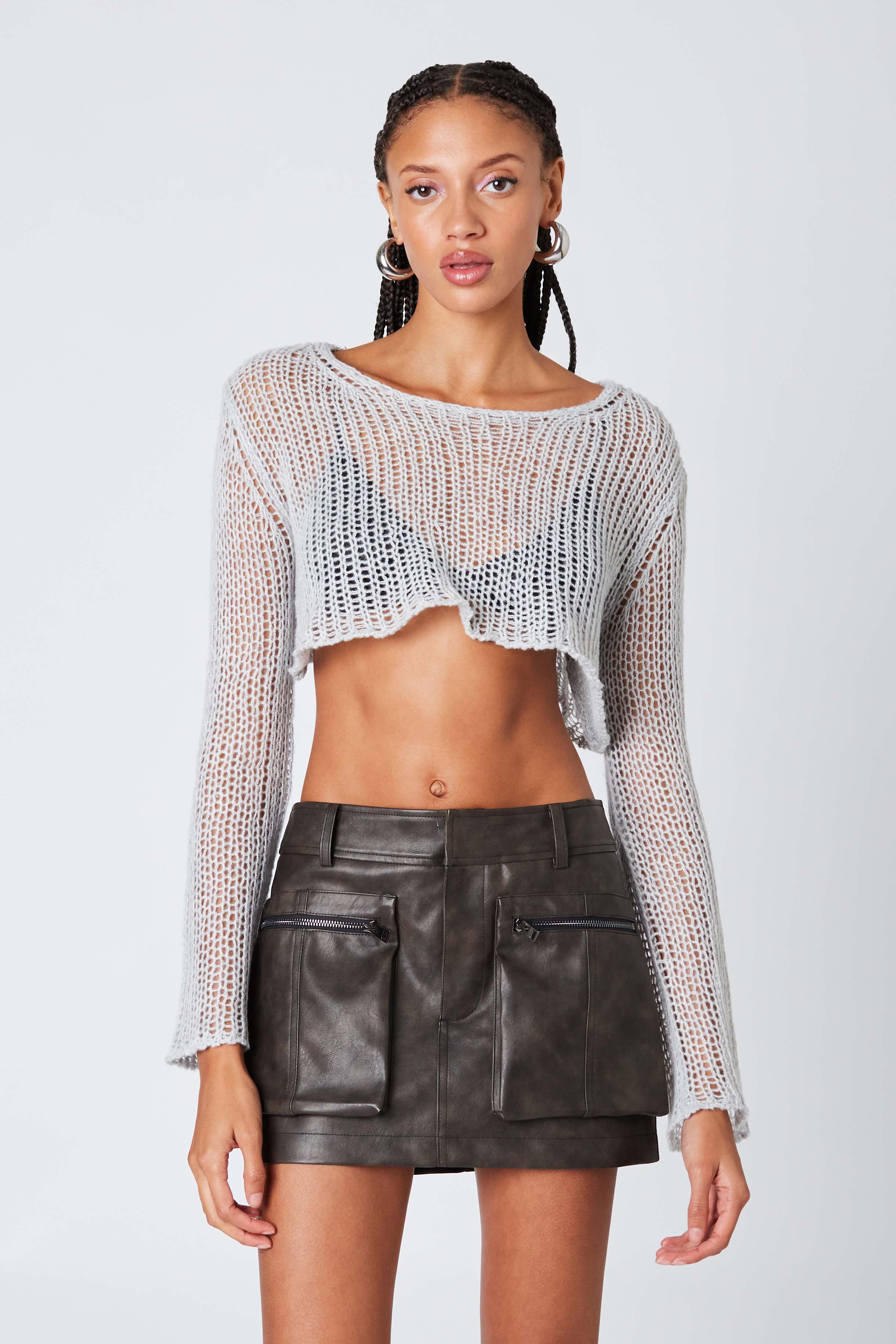 Faux Leather Cargo Mini Skirt in Espresso Front View