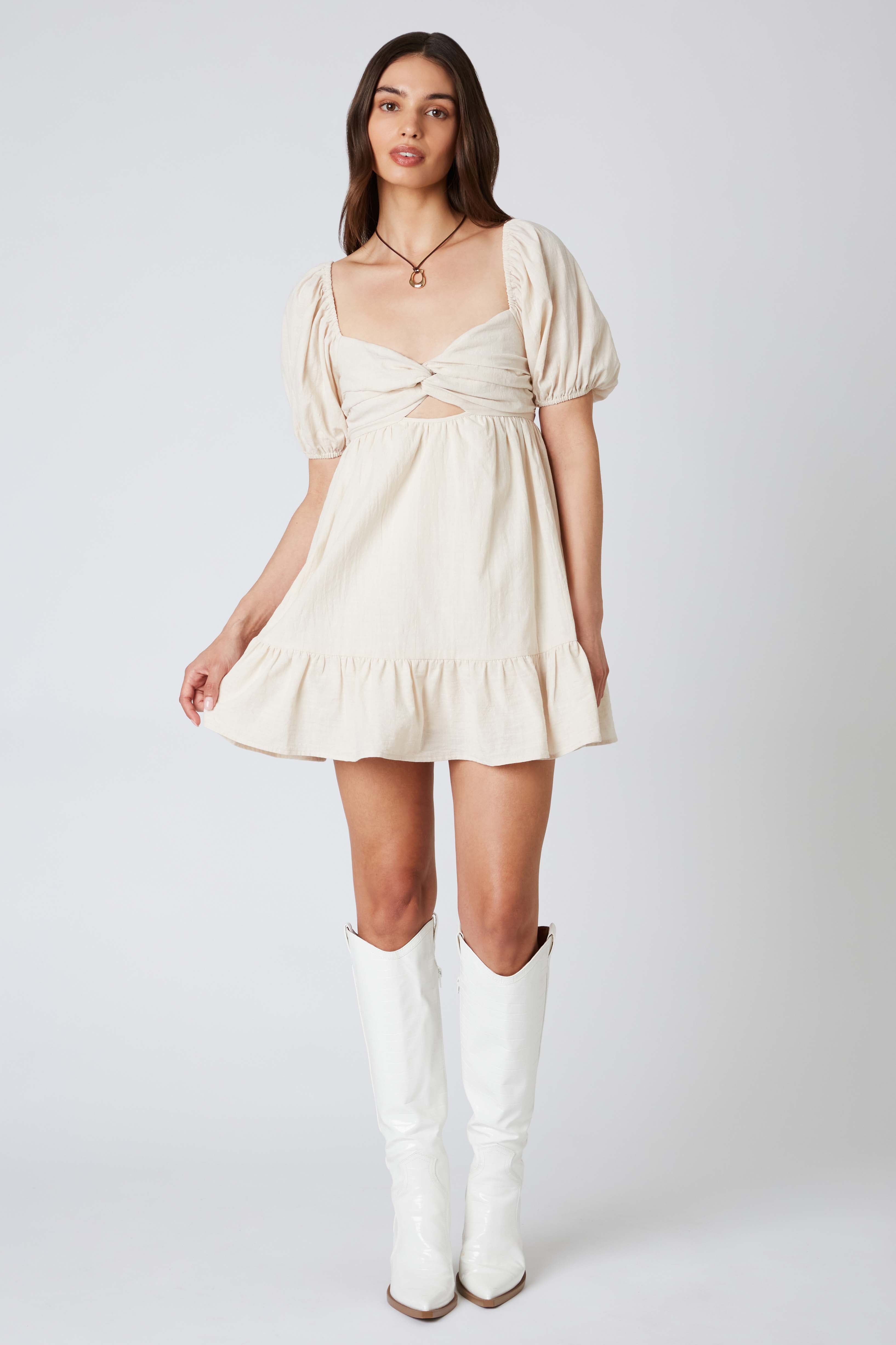 Linen Keyhole Romper in Linen Front View