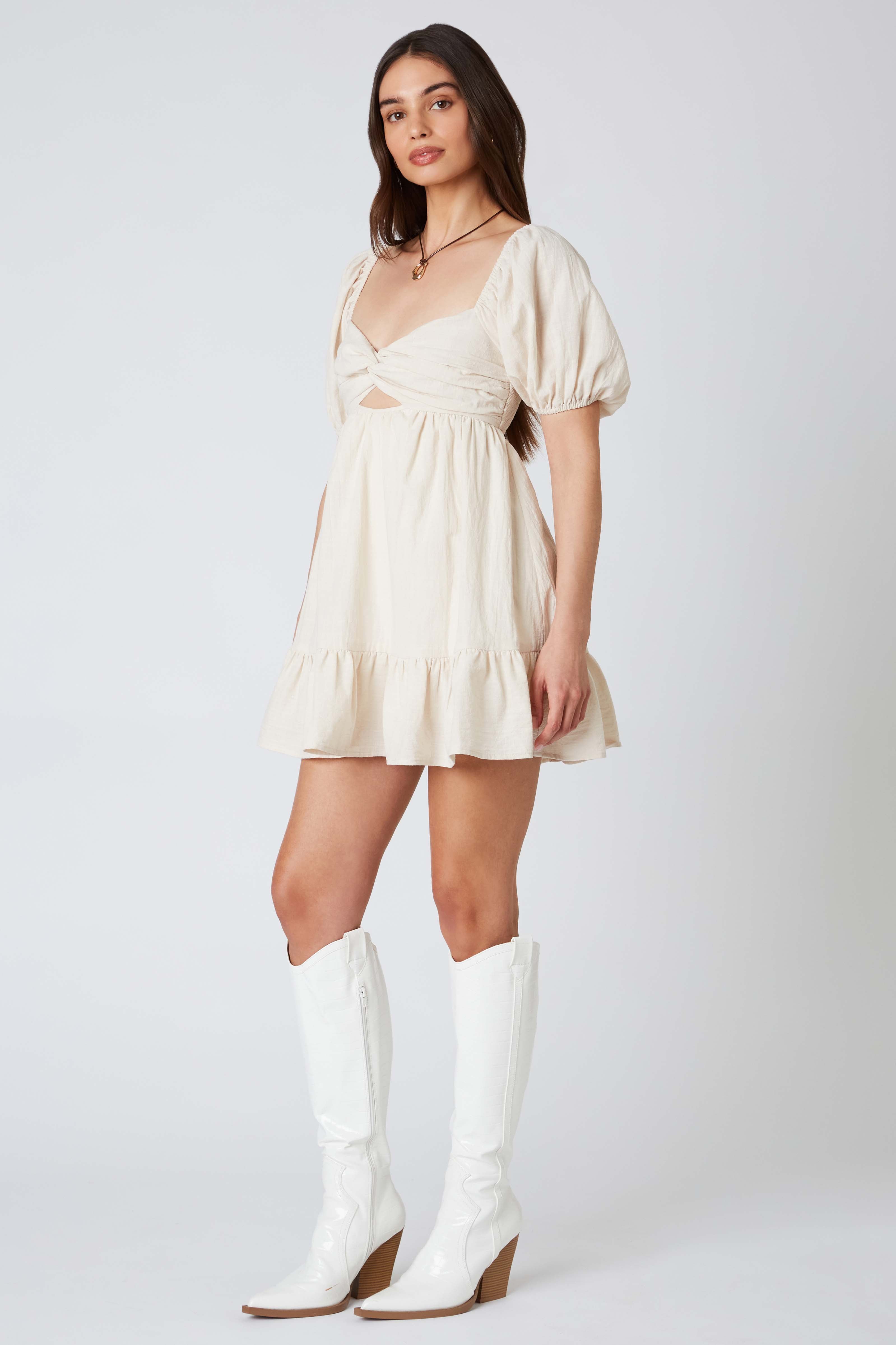 Linen Keyhole Romper in Linen Side View