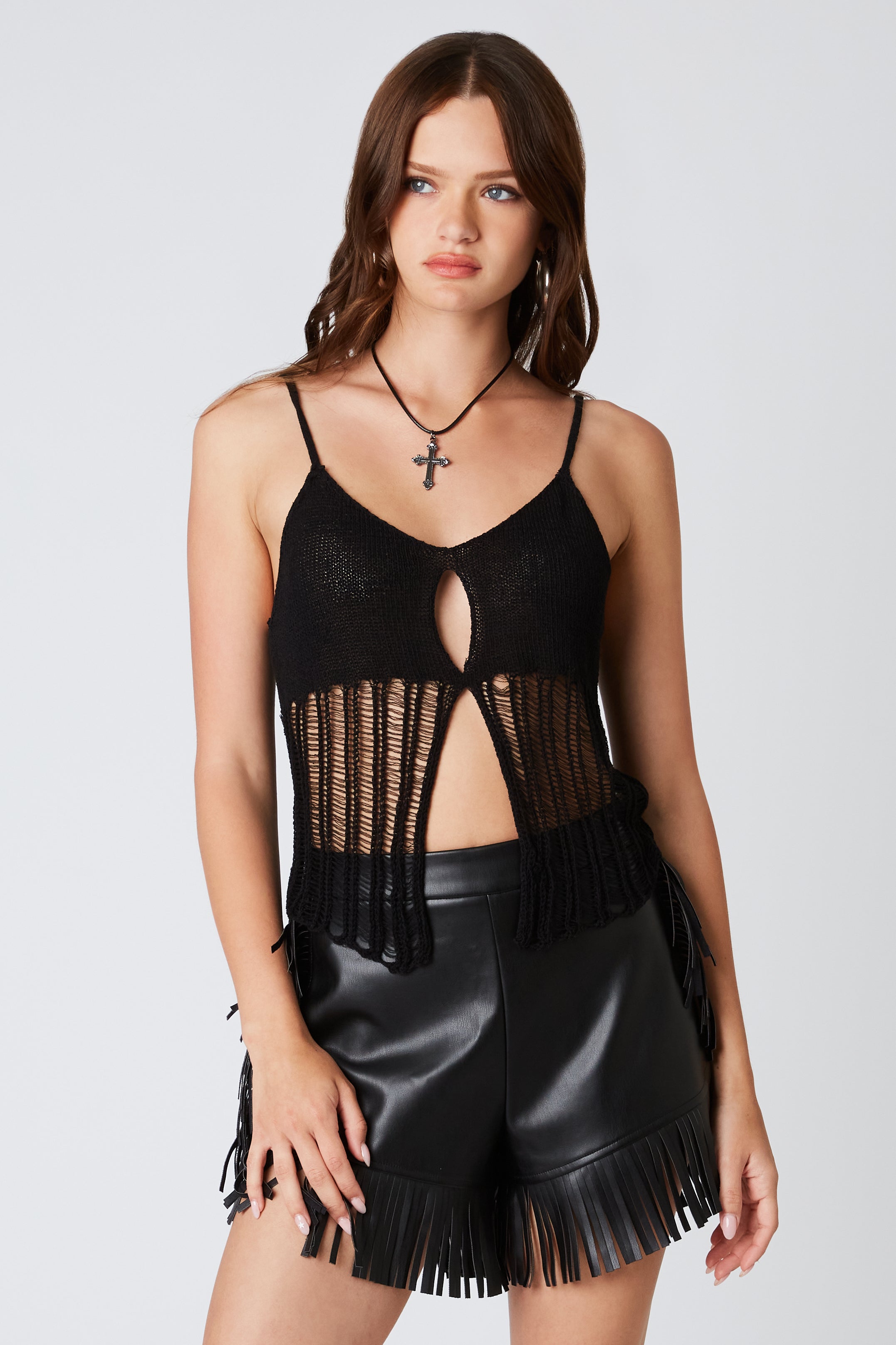 Keyhole Knit Tank in Black Front