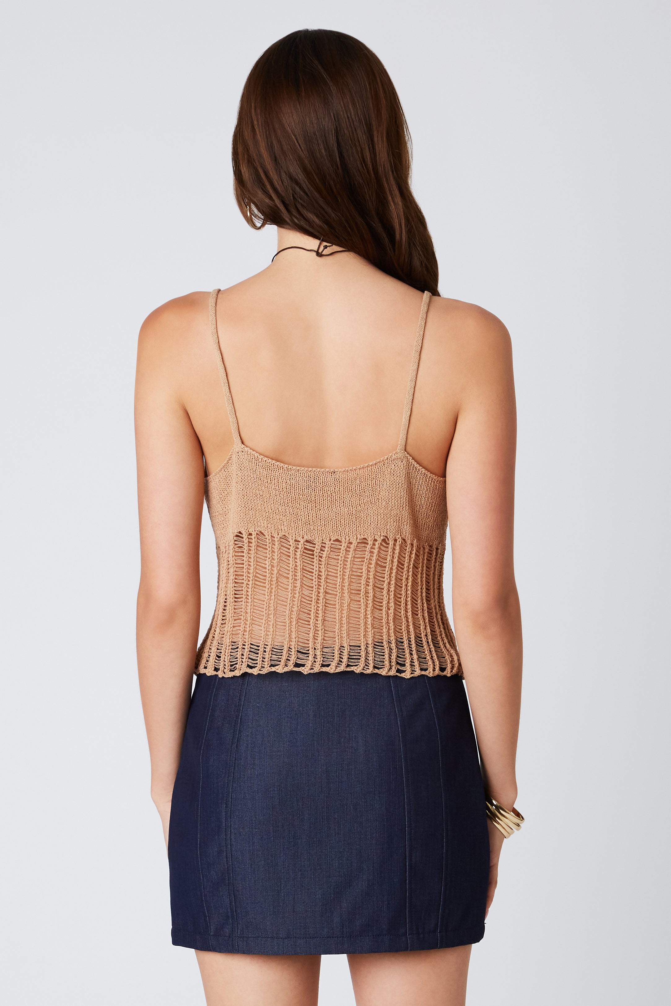 Keyhole Knit Tank in Toast Back