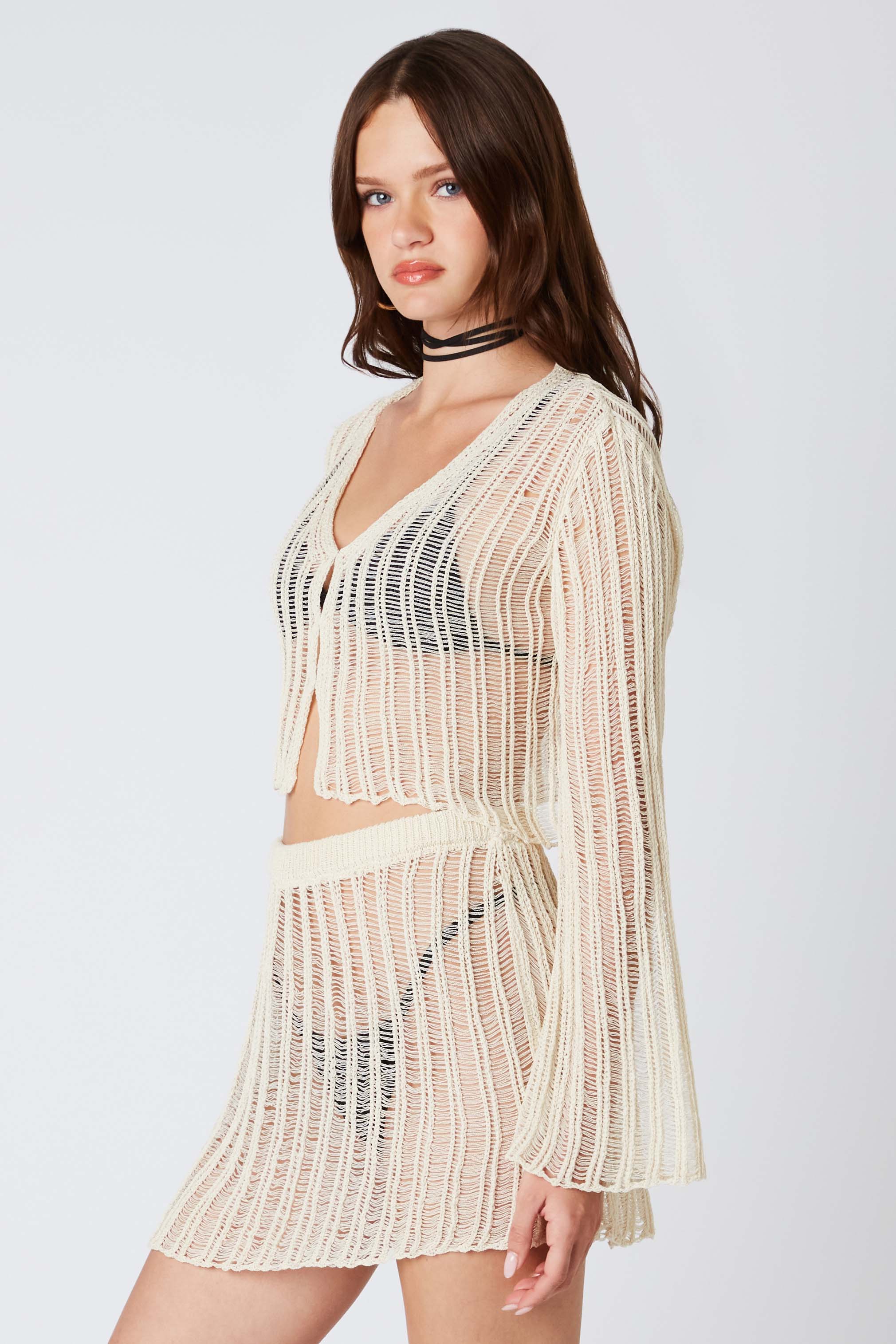 Ladder Knit Skirt in Ecru Side View
