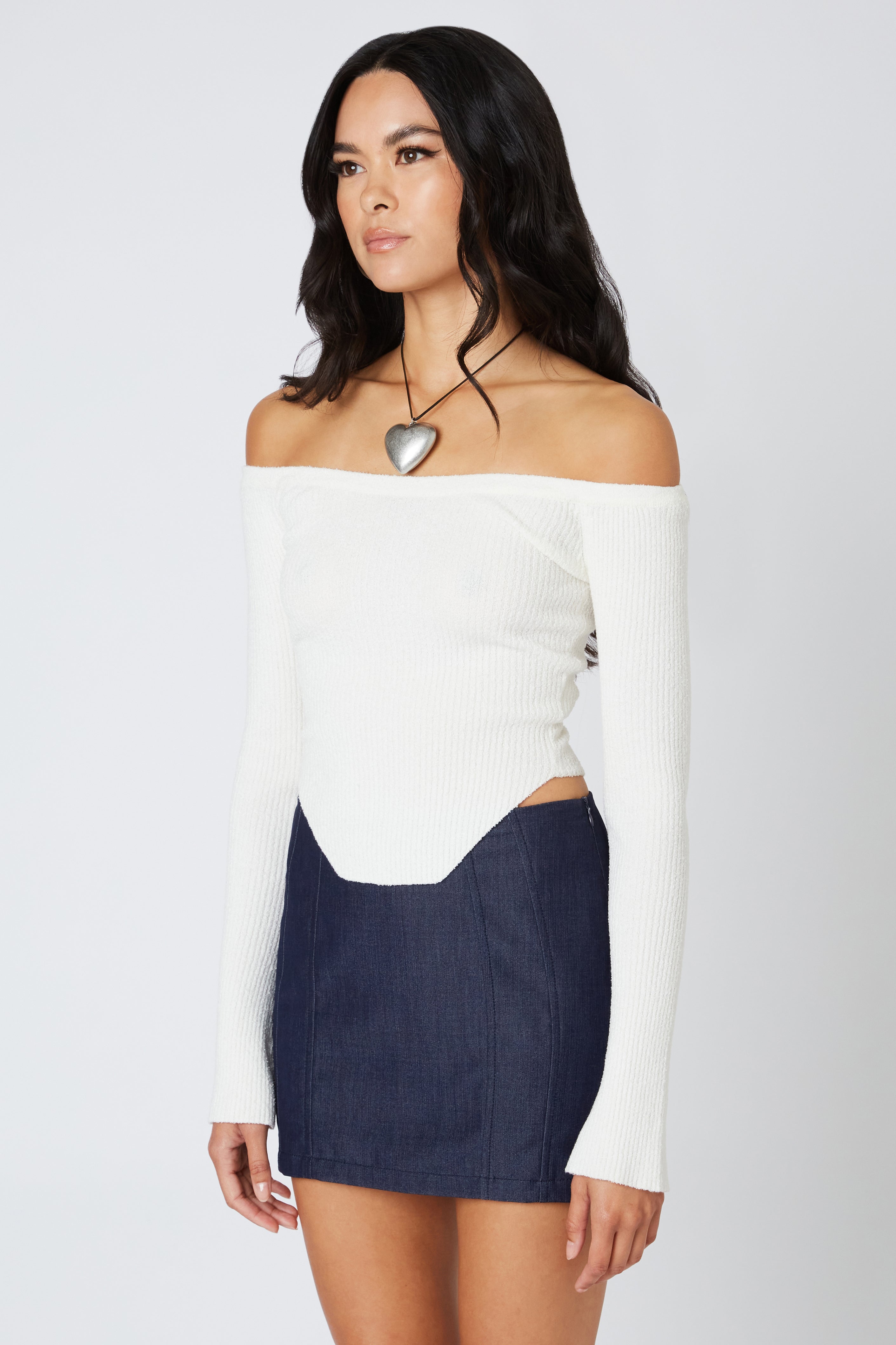 Off the Shoulder Knit Sweater in White Side View