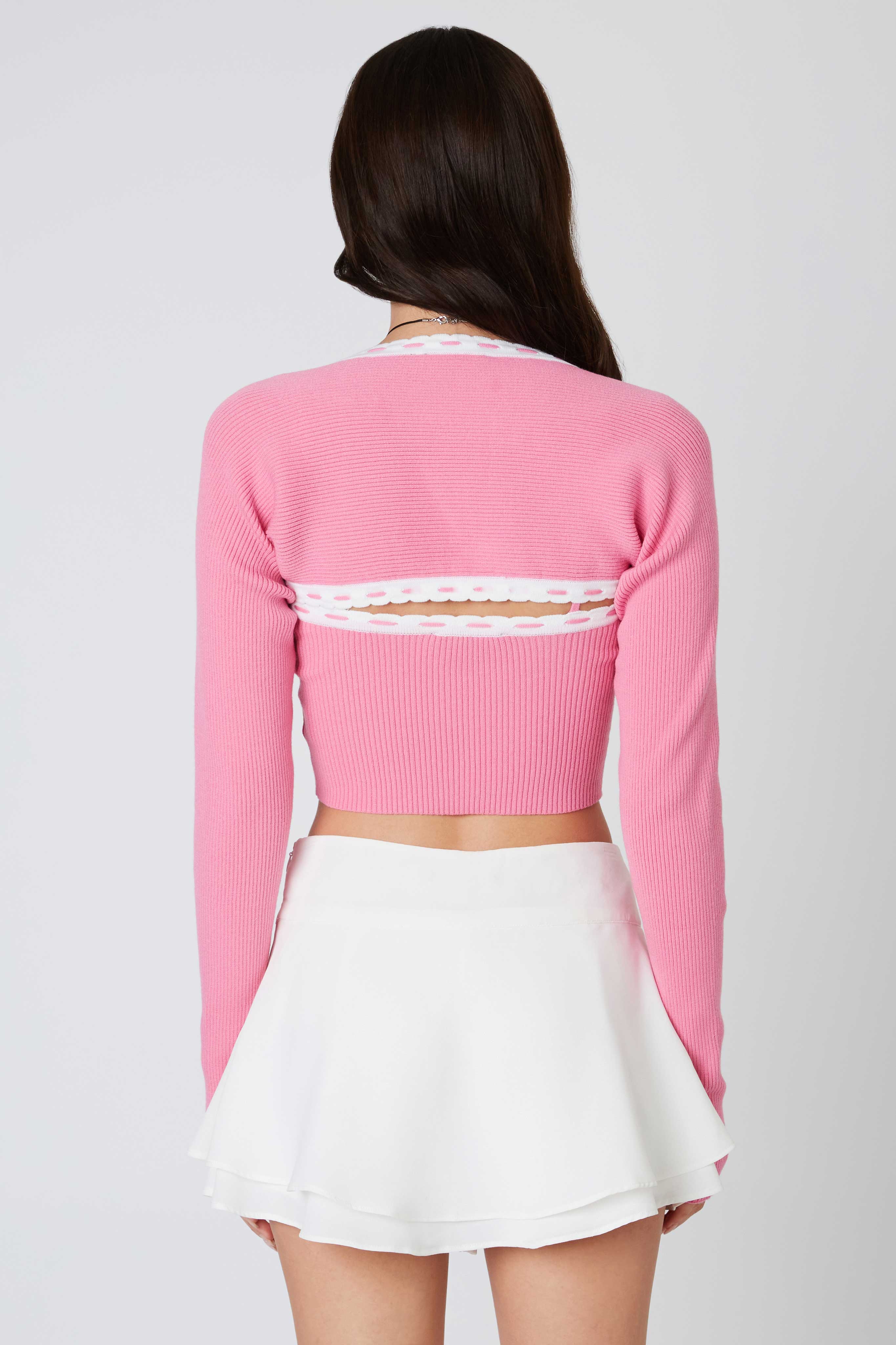 Cropped knit bolero in Pink Back View