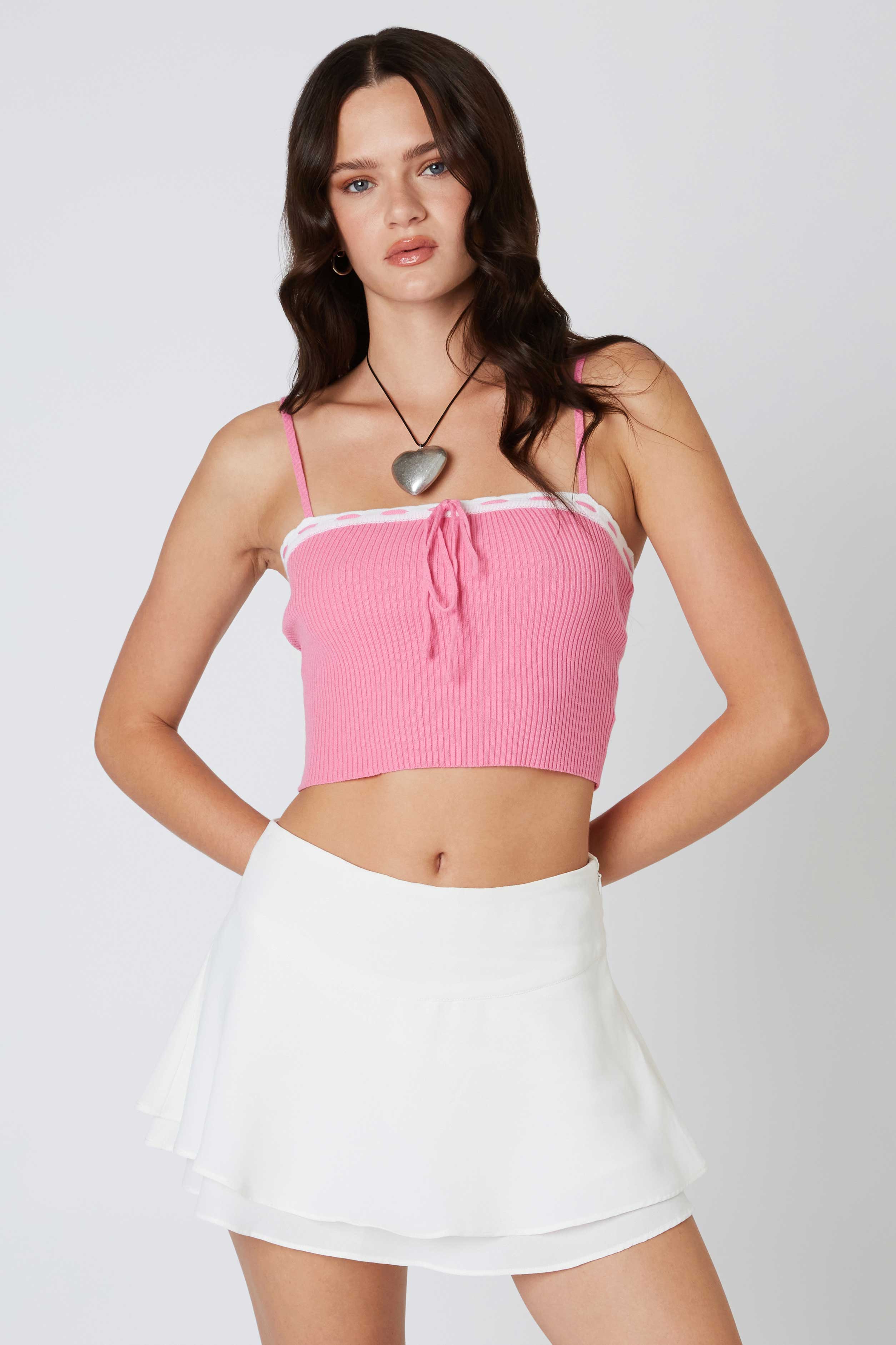 Knit Cropped Top in Pink Front View