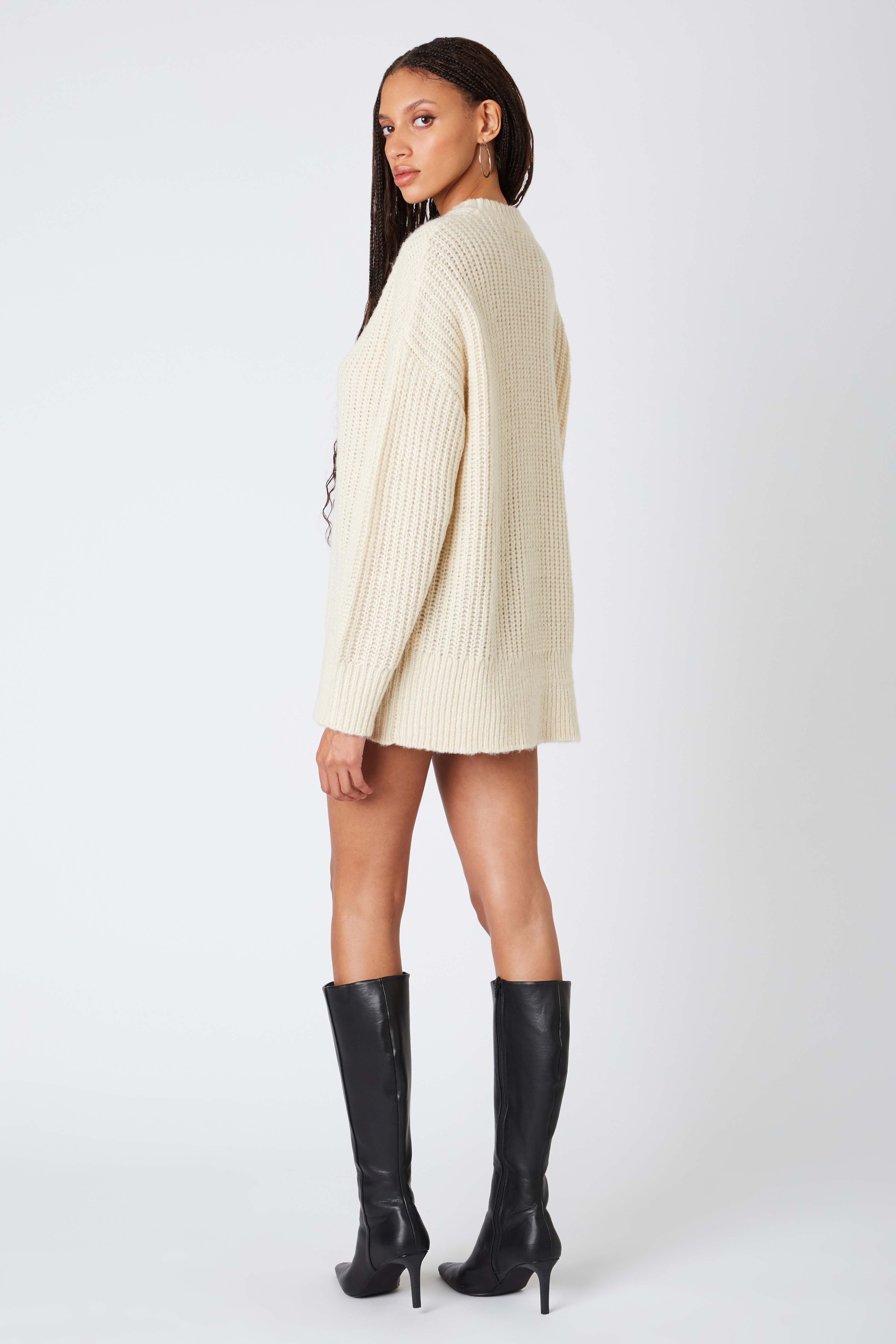 Oversized Knitted Sweater in Ivory Back View