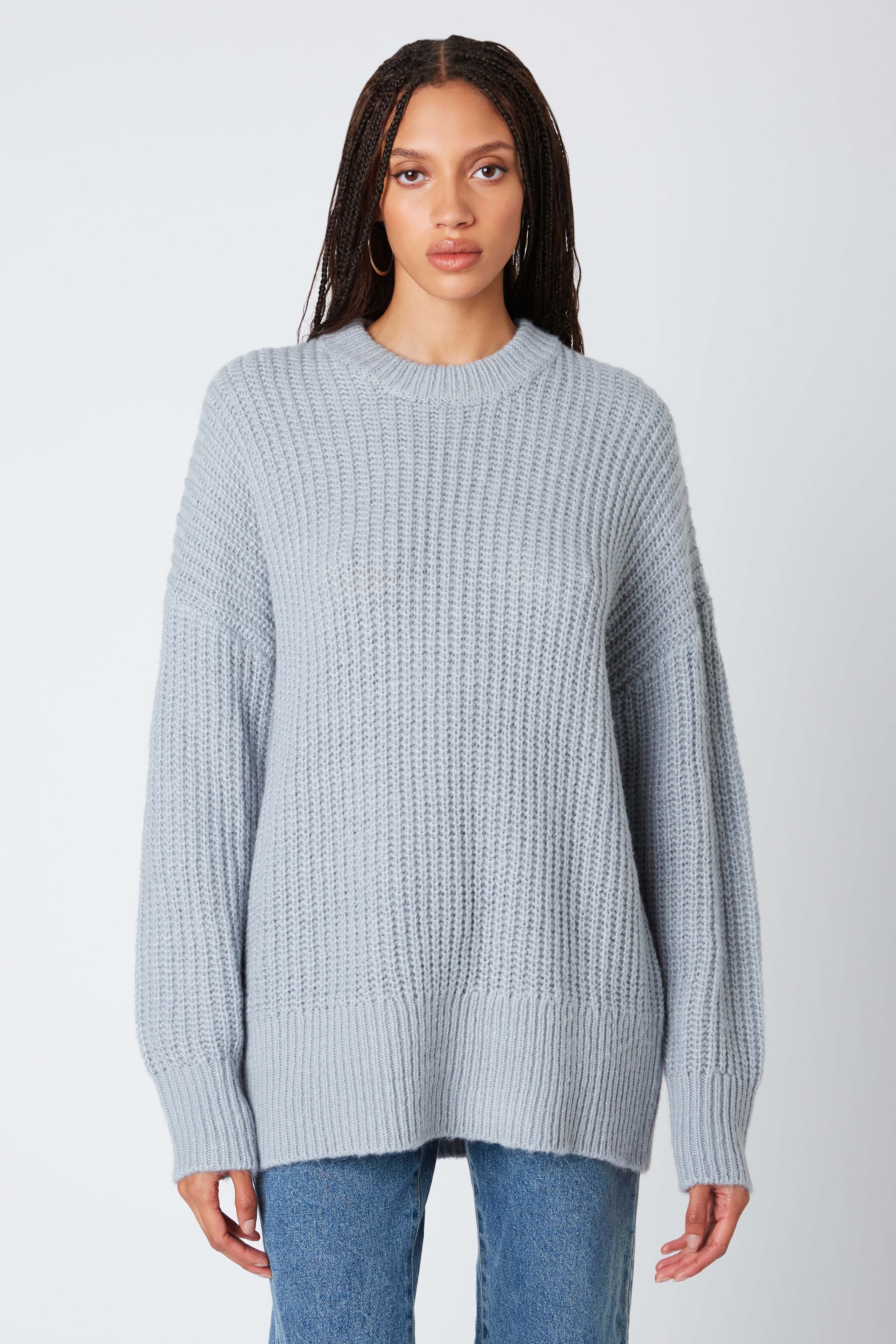 Oversized Knitted Sweater in Slate Front View