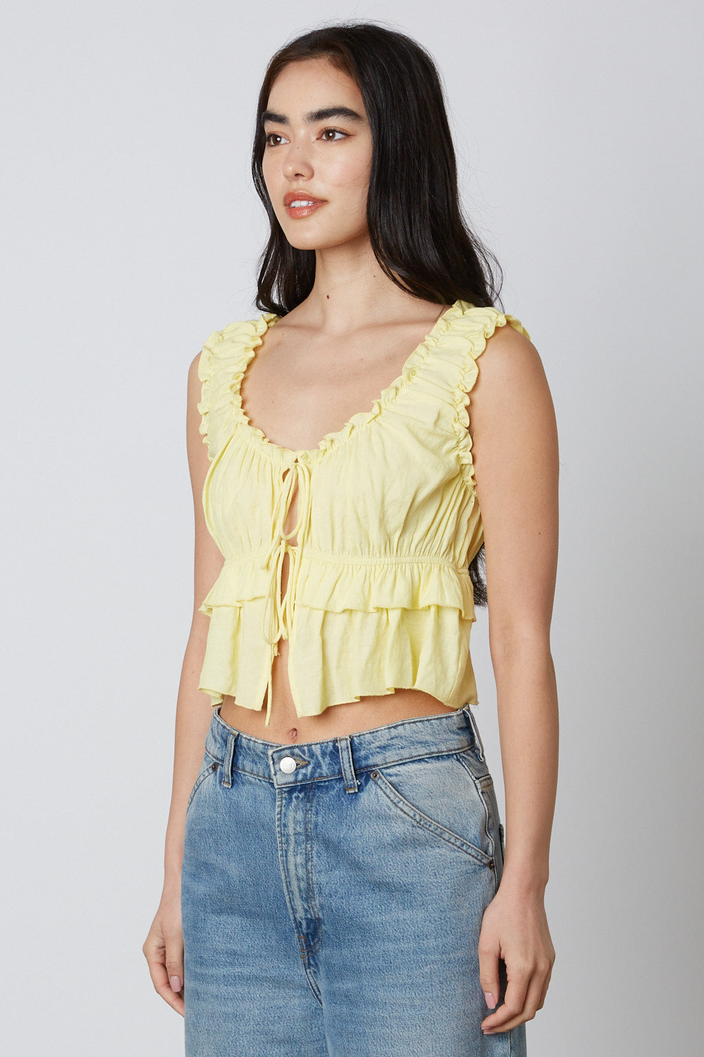 Ruffled Peplum Top in Lemon Side View