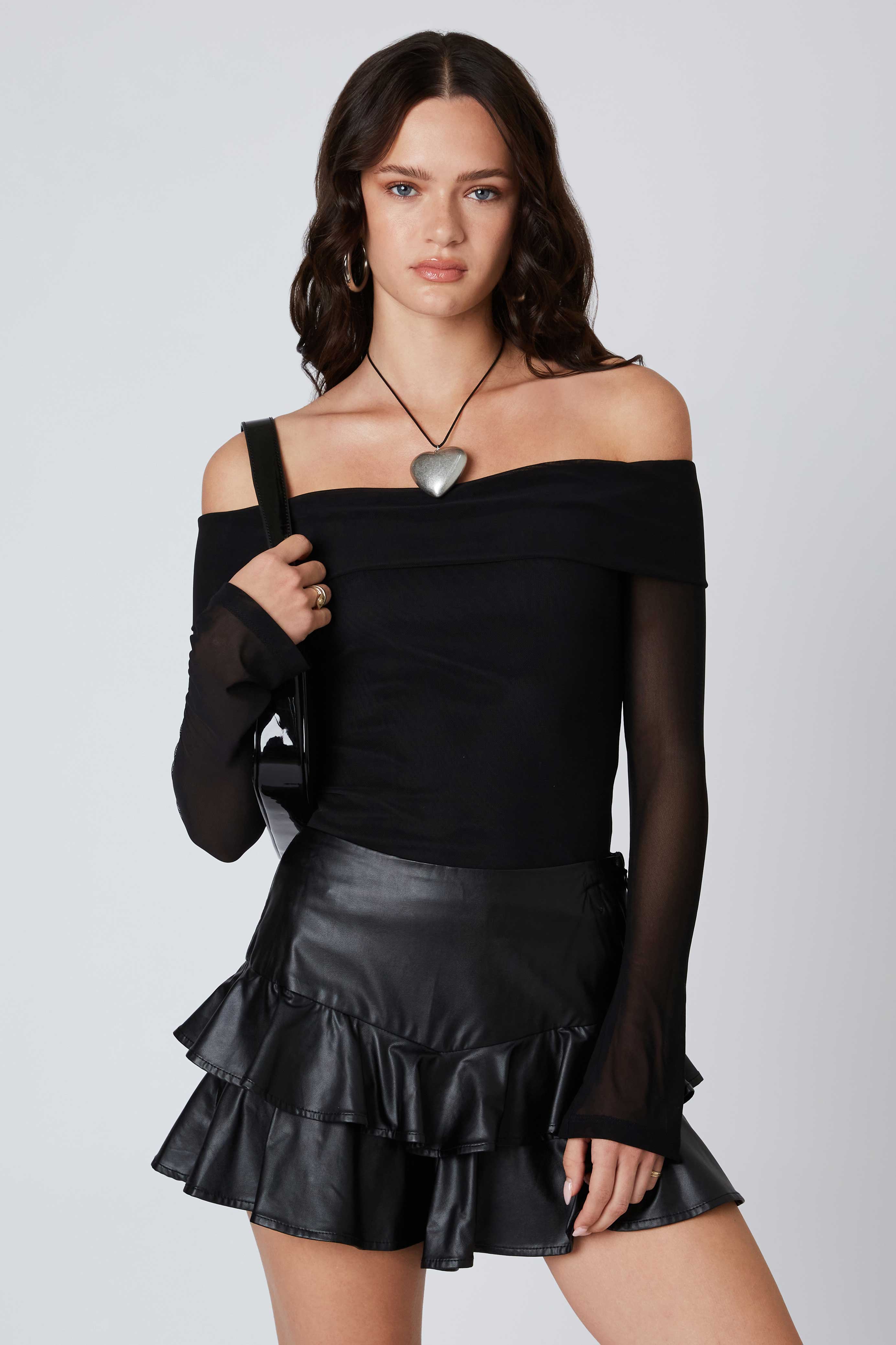 Off-the-Shoulder Mesh Top in Black Front View