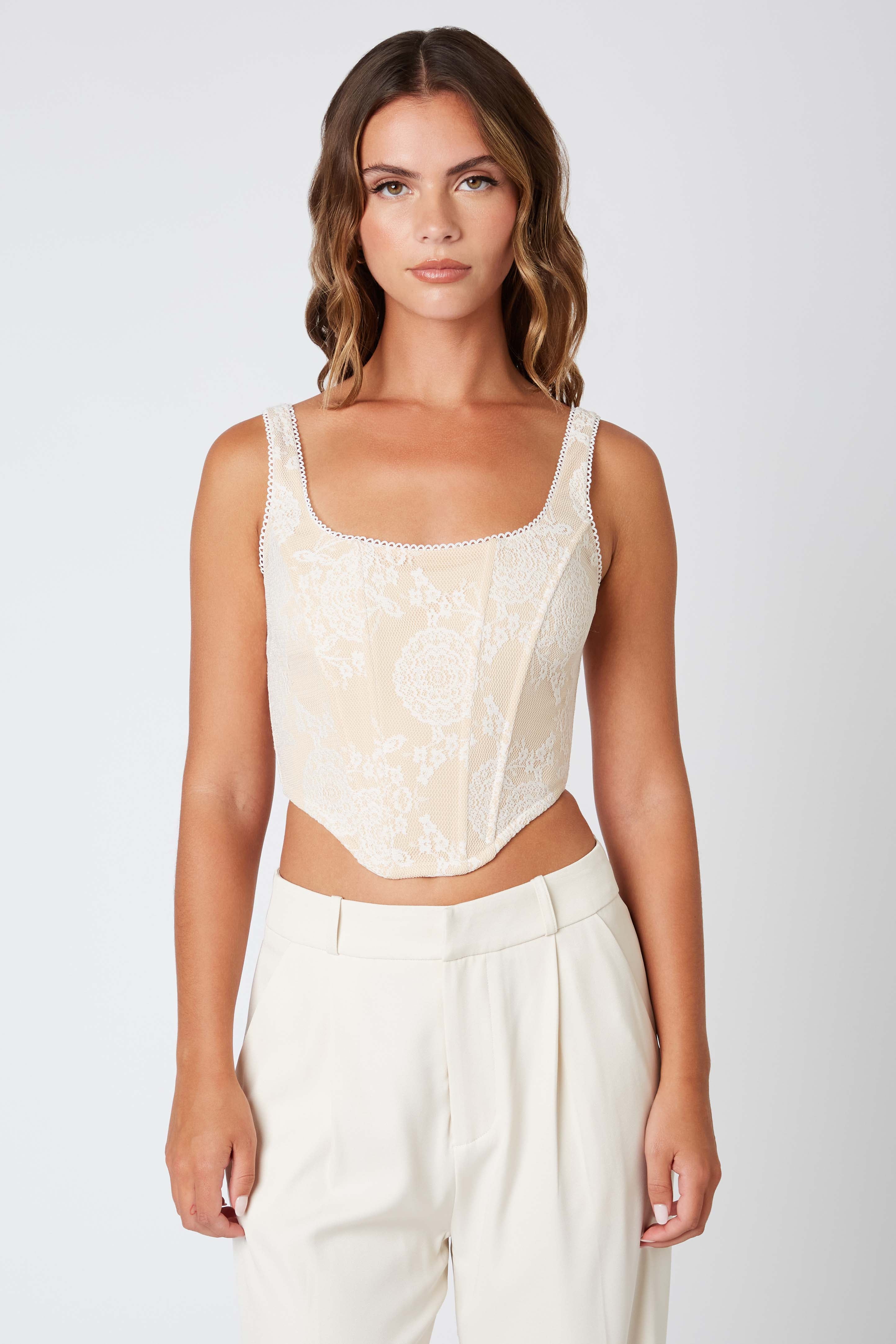 Knit Lace Corset Top in Ivory Front View