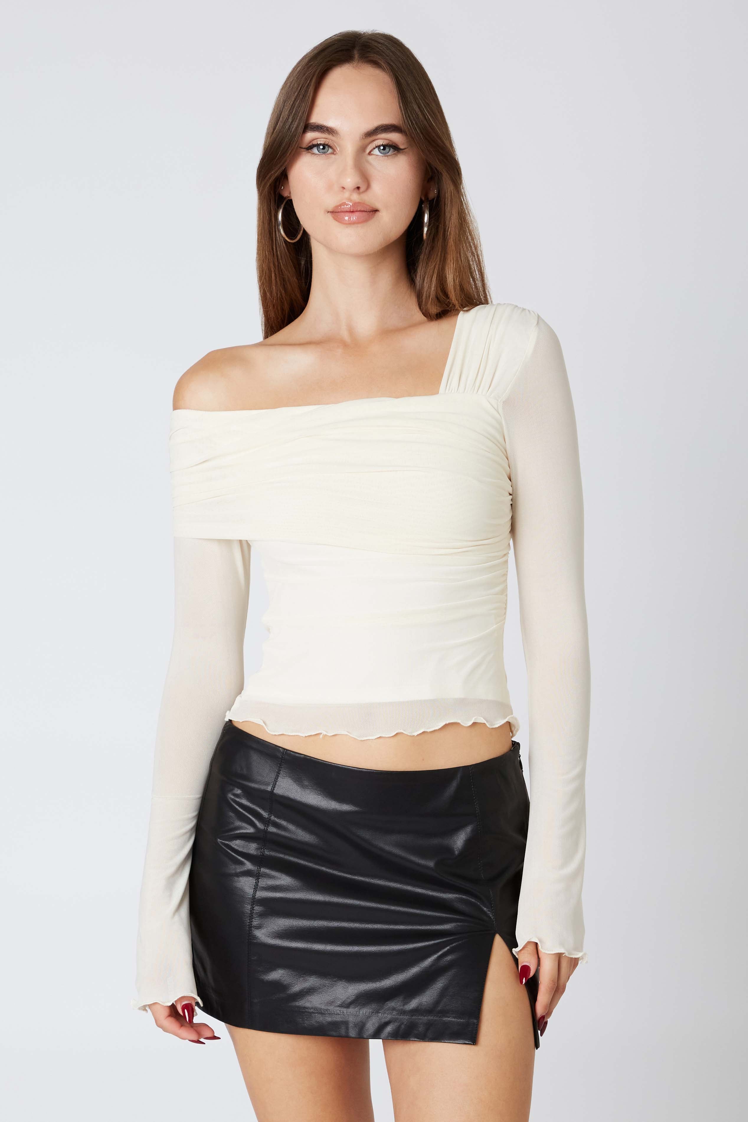 Asymmetrical Long Sleeve Top in Latte Front View