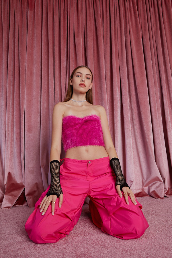 Fuzzy Knit Tube Top in hot pink look book image