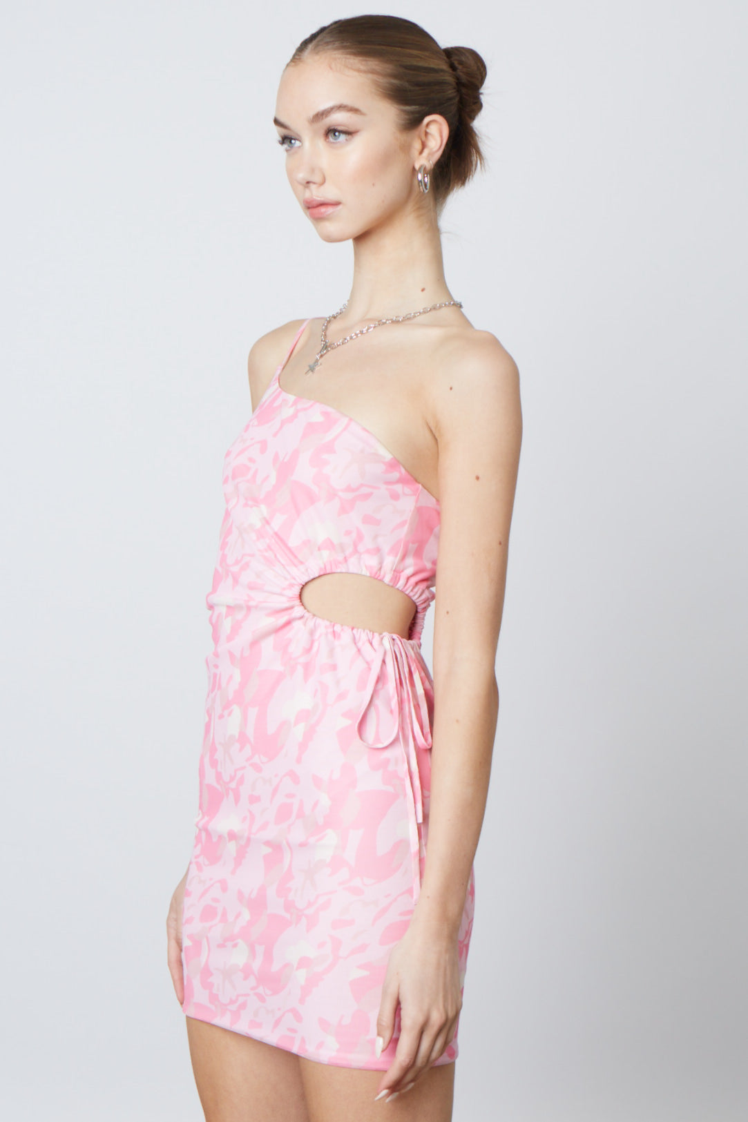 Asymmetrical Cut Out Mini Dress in Pink Side