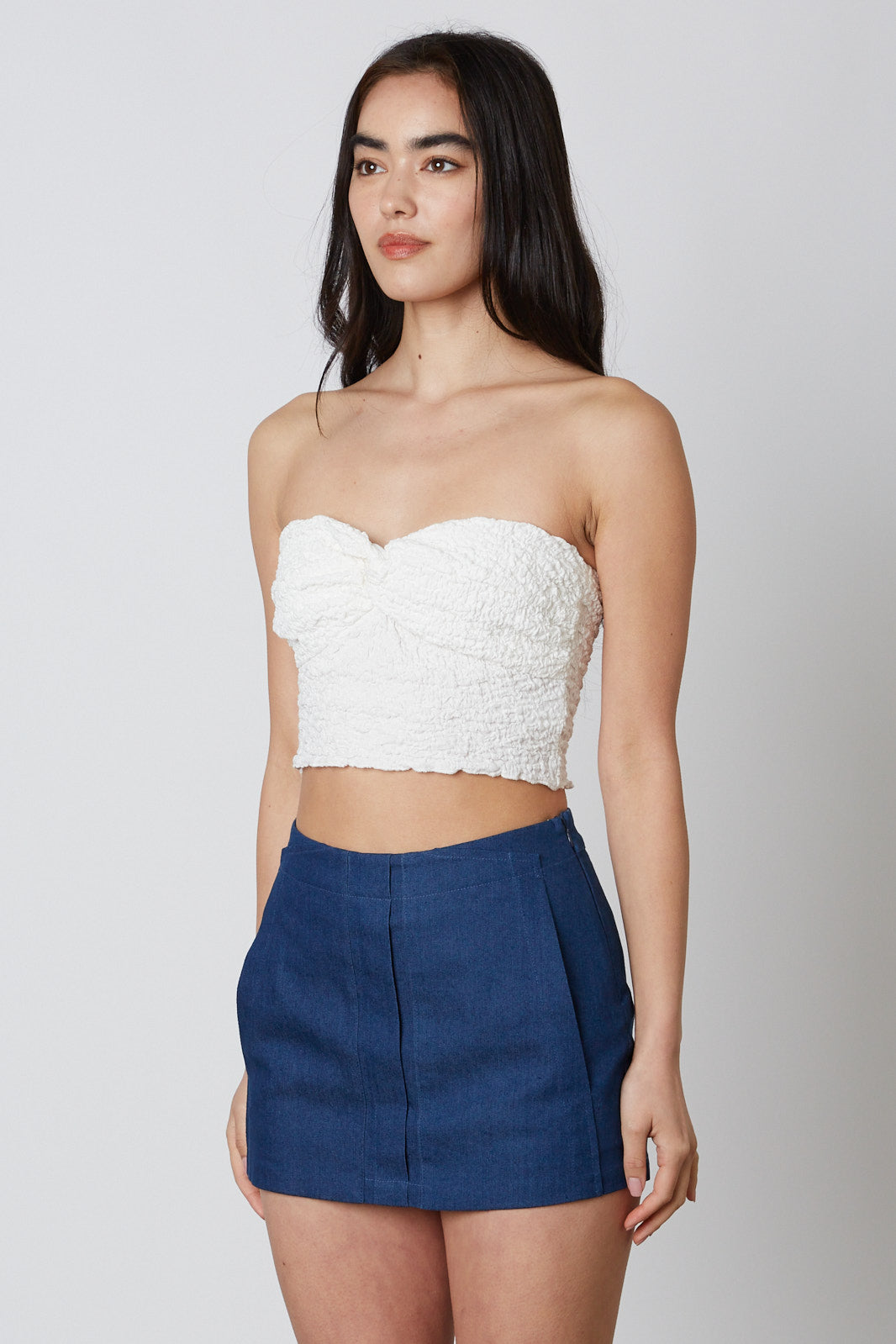 Mid Rise Skort in Denim Side