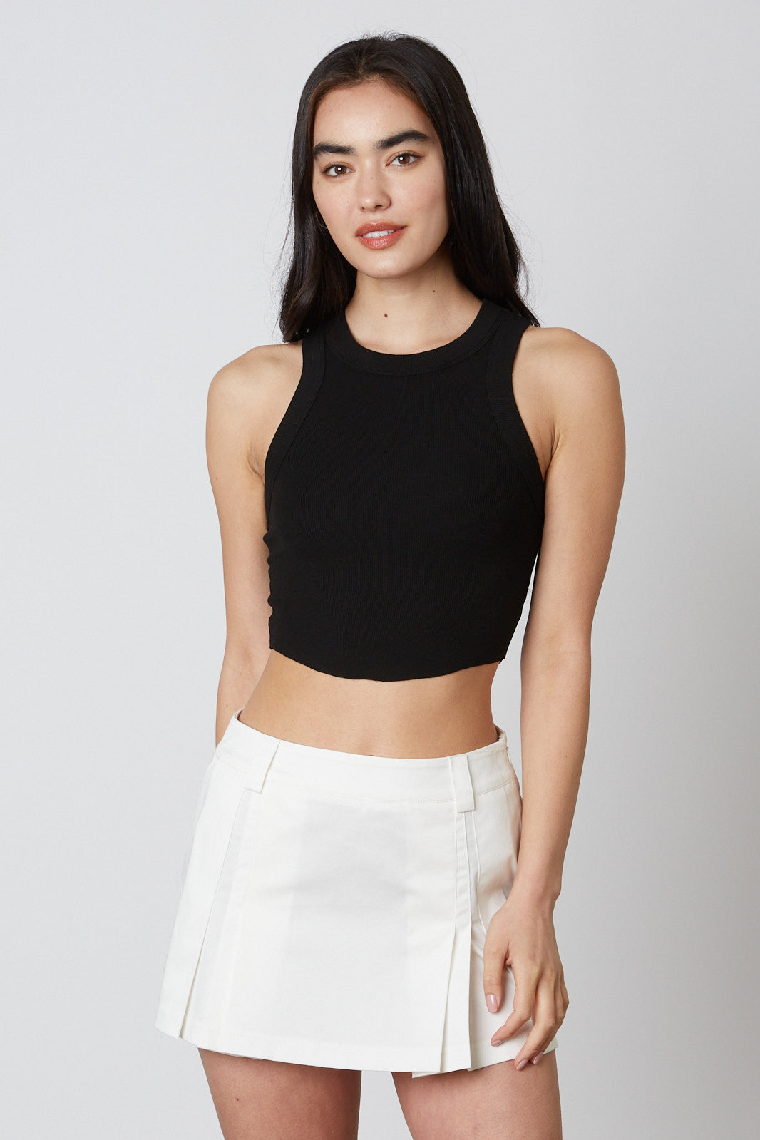 White Pleated Mini Skirt Front