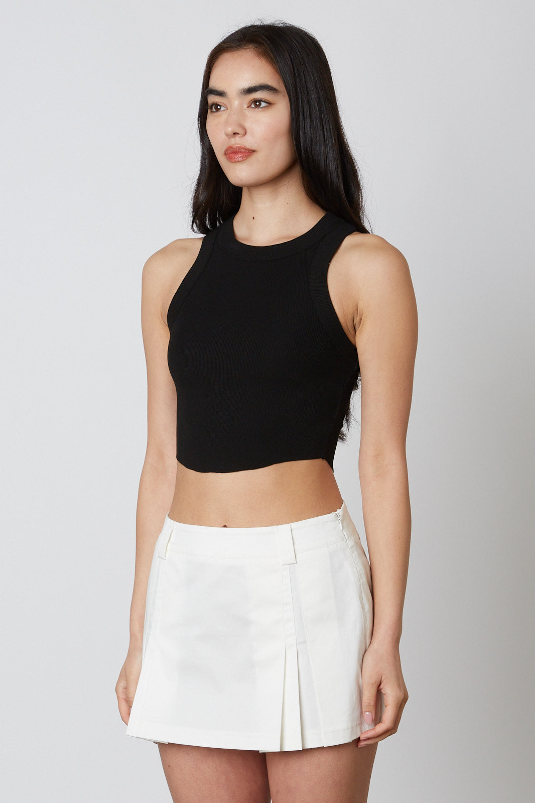 White Pleated Mini Skirt Side