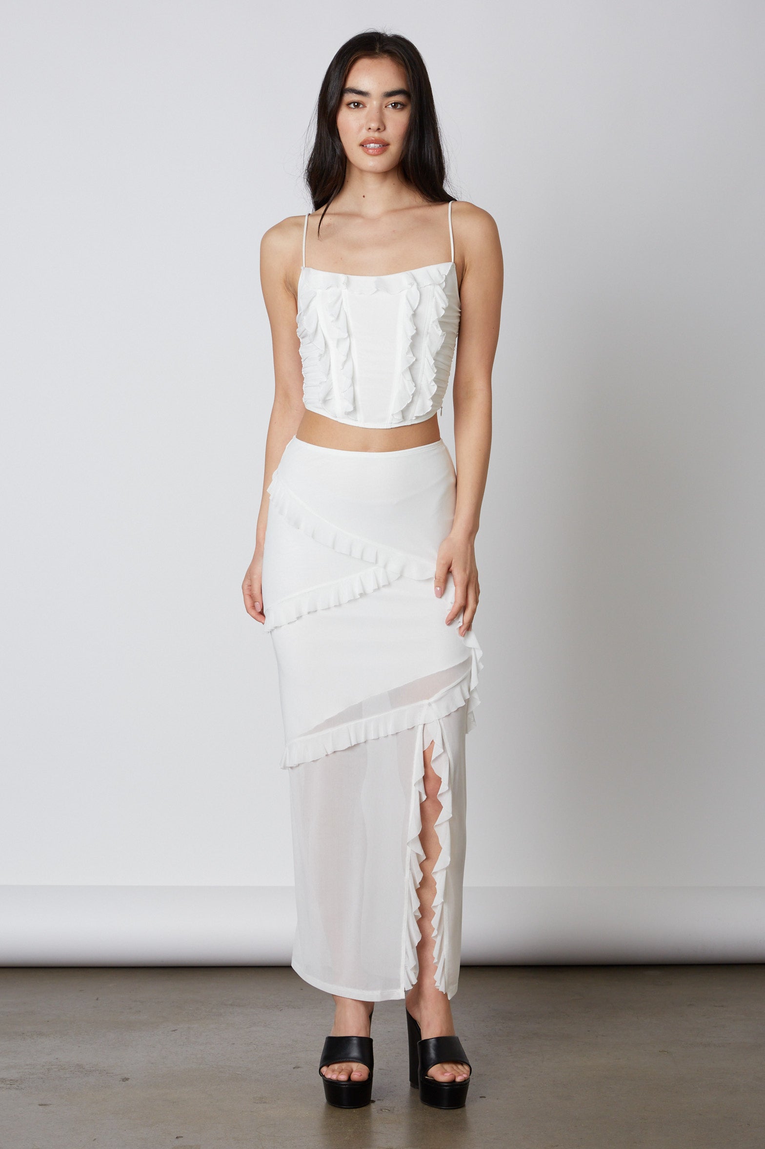 Mesh Maxi Skirt in White Front