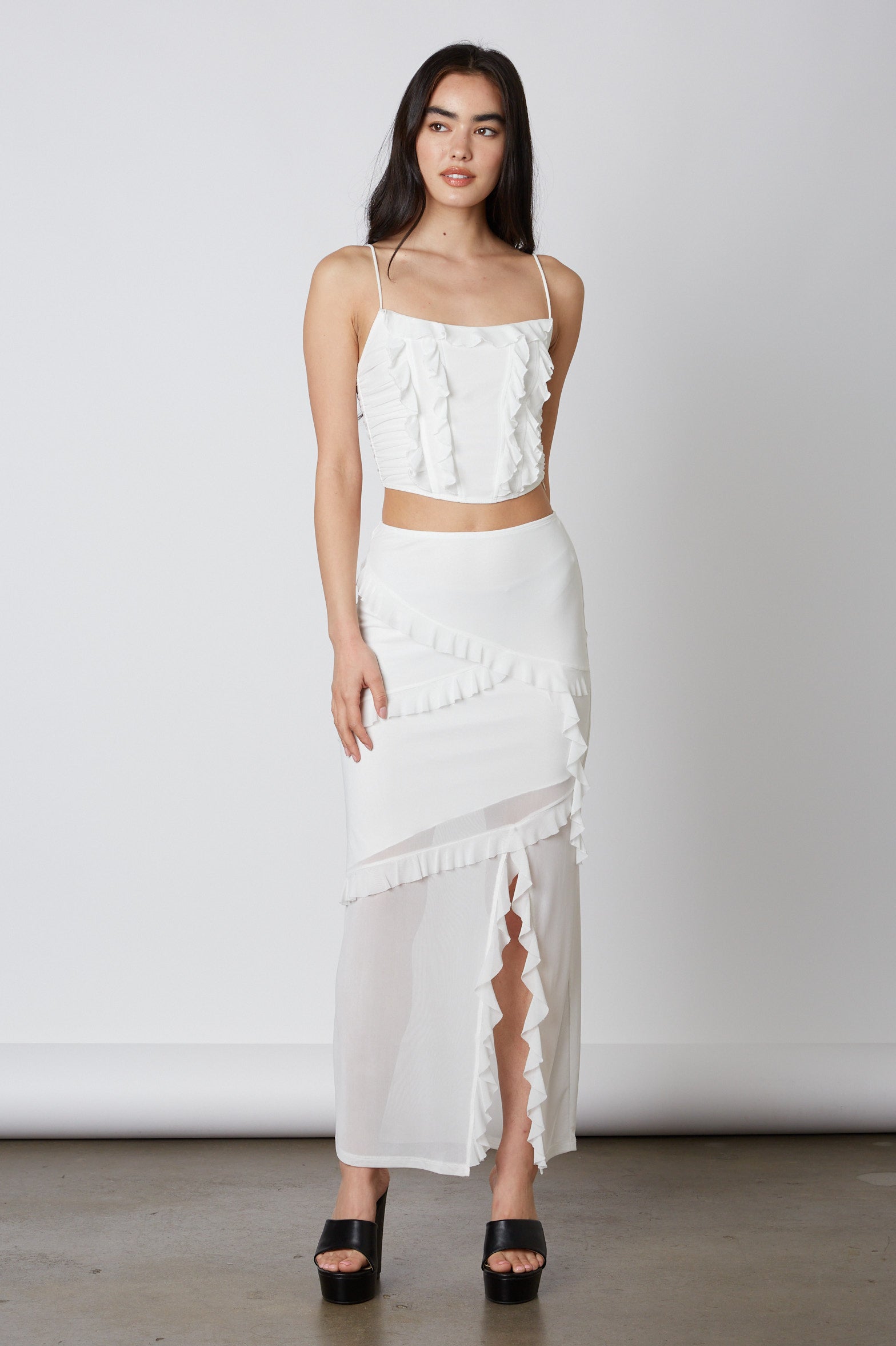 Mesh Maxi Skirt in White Front