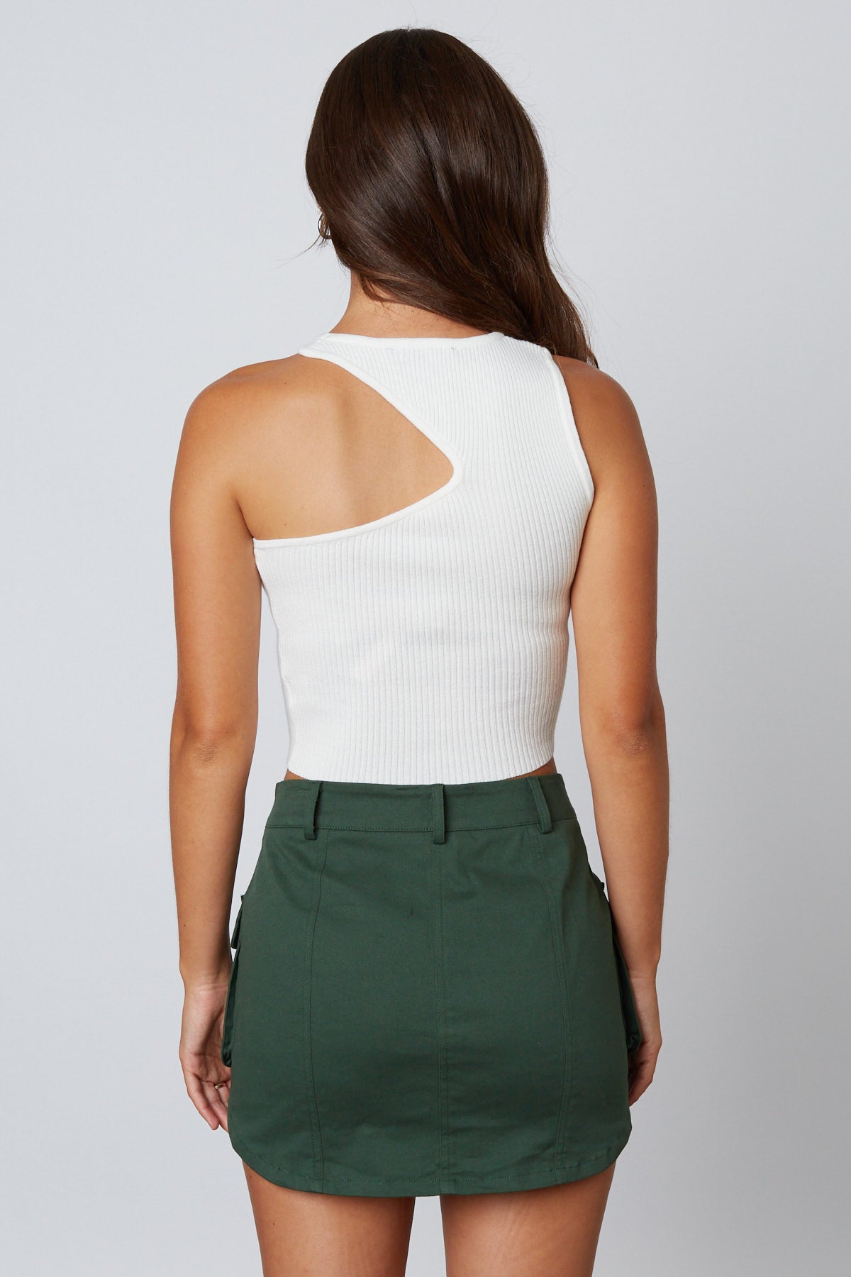 Asymmetrical Knit Tank in White Back