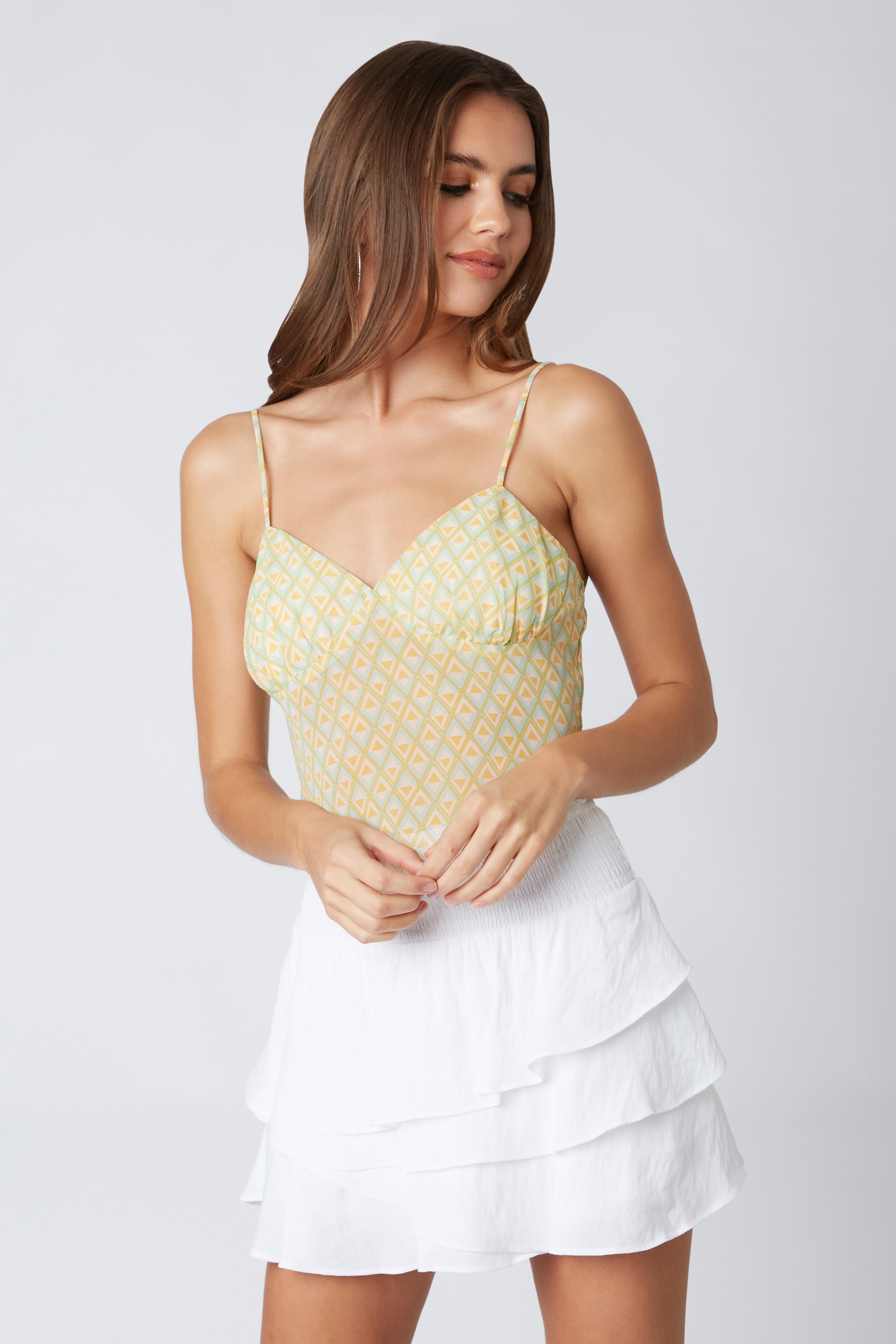 Geo Print Scarf Tank in Jade Front