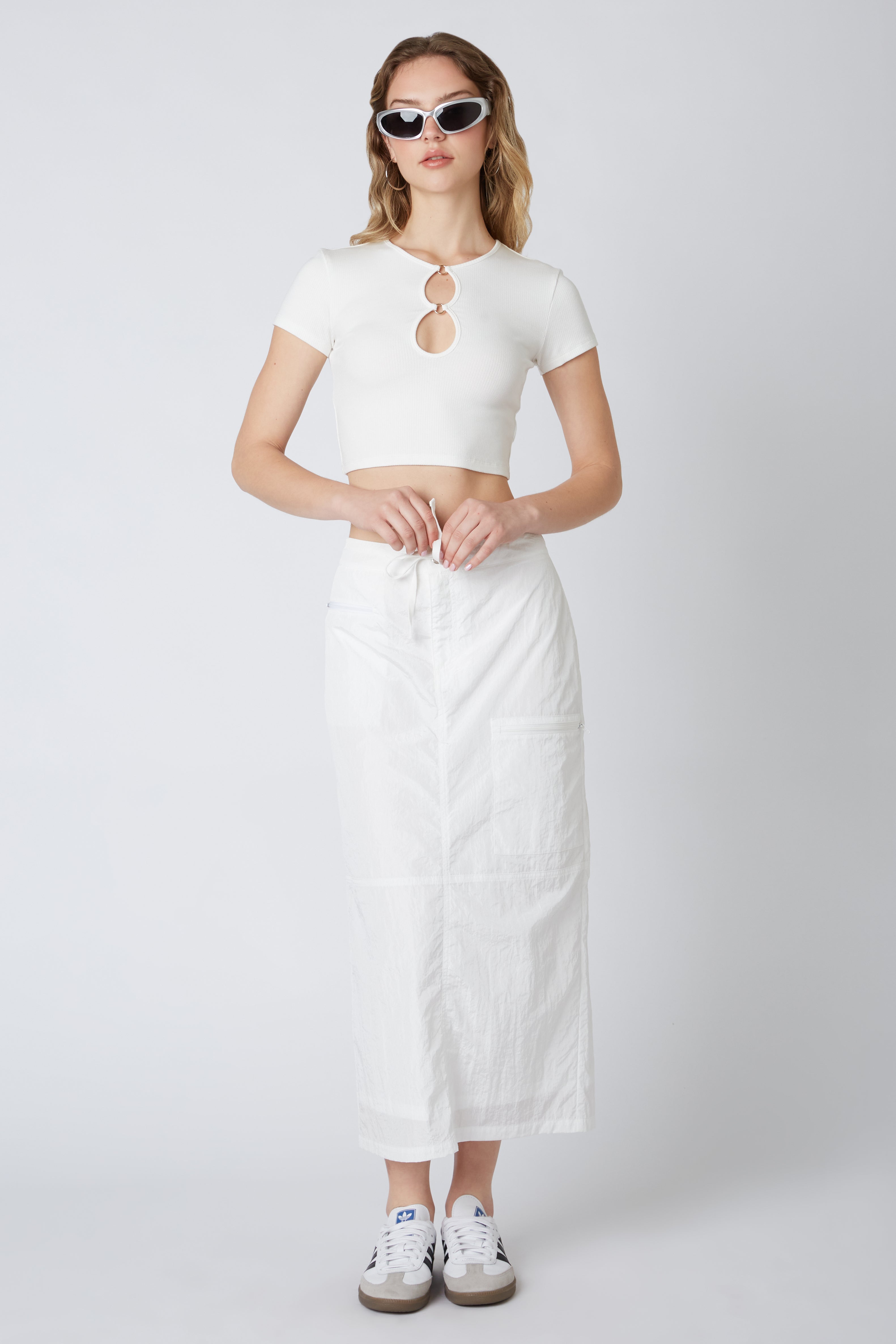 Keyhole Cut Out Baby Tee in White Front