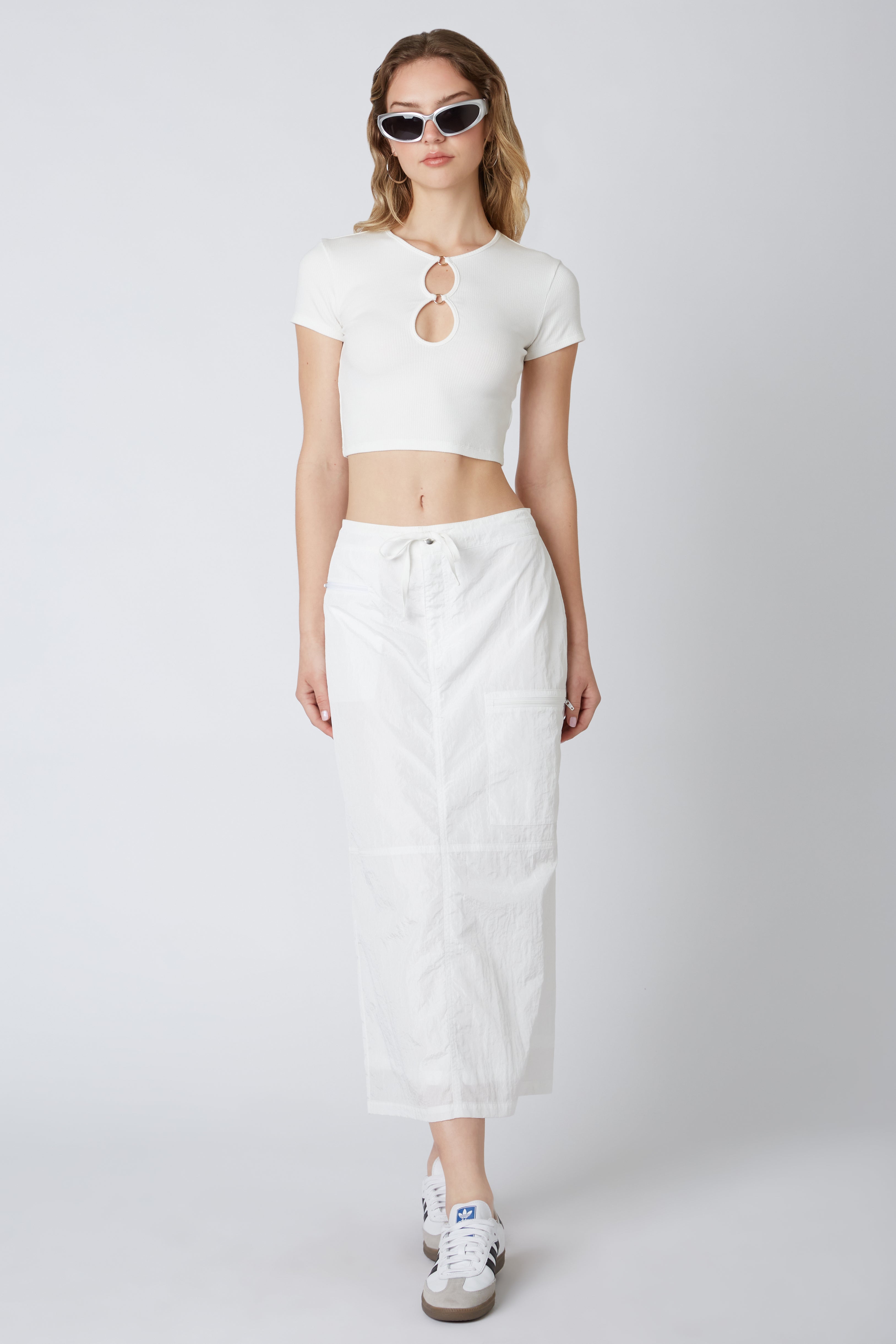 Keyhole Cut Out Baby Tee in White Front