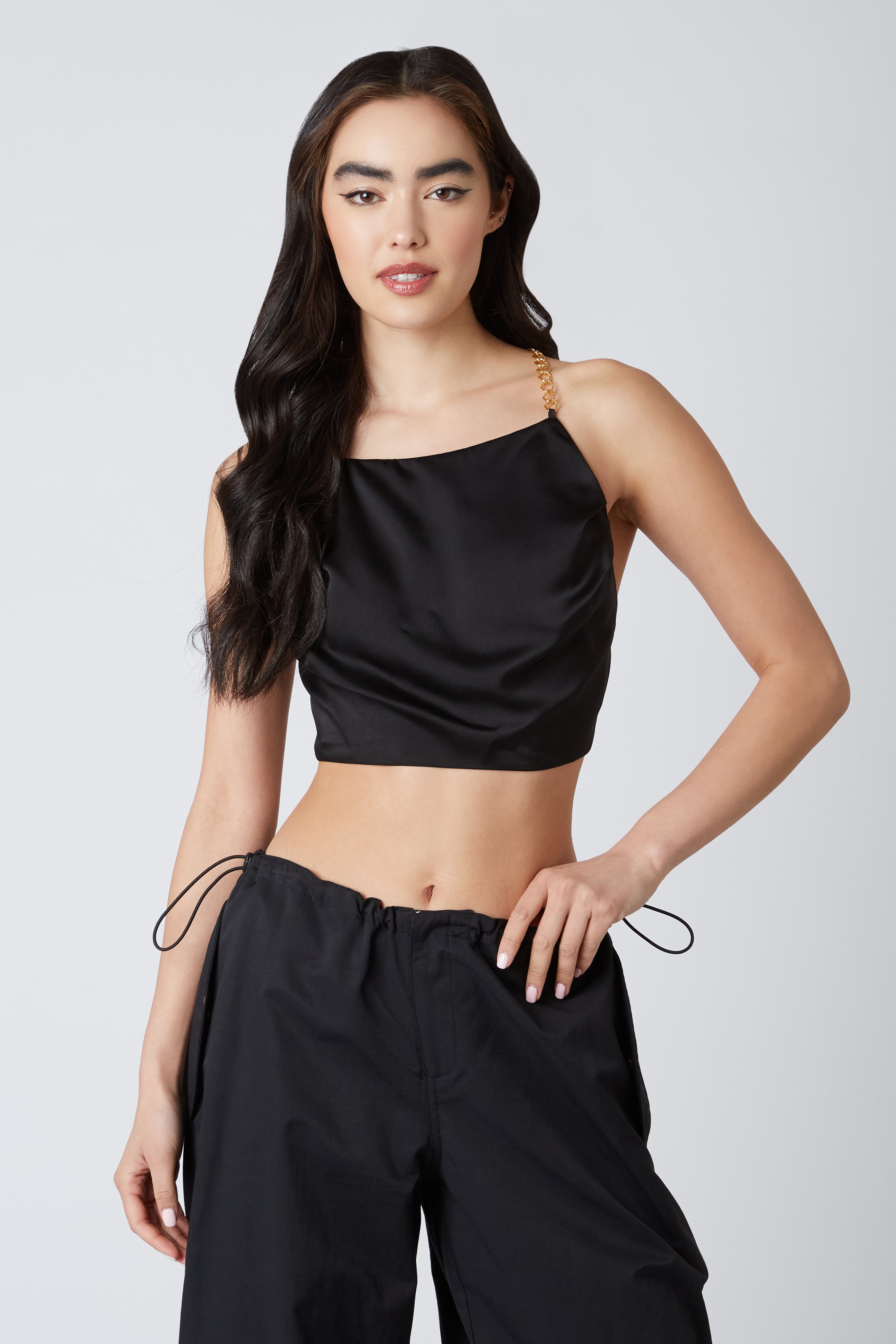 Satin Halter Top in Black Front