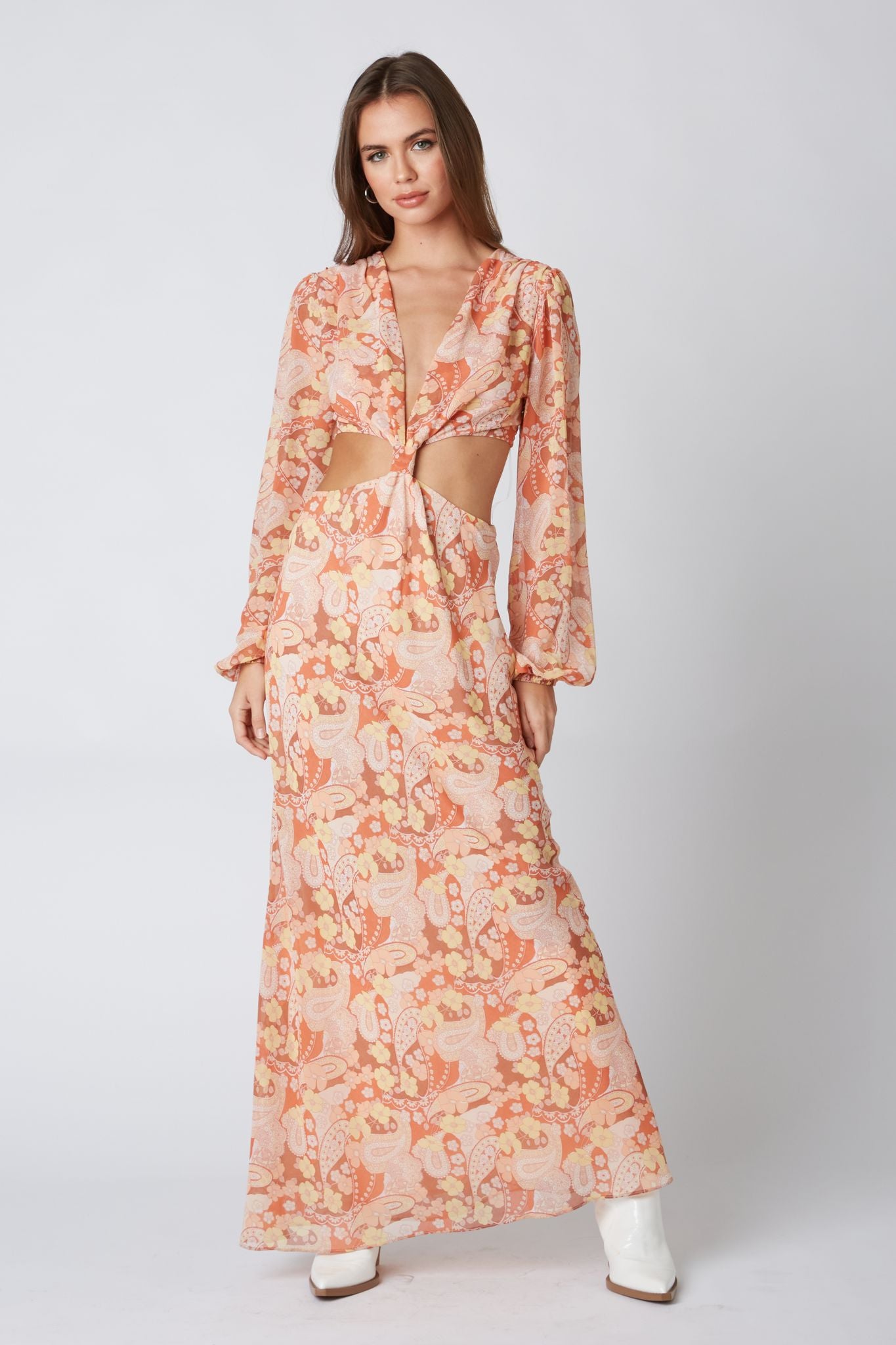 70s Cut Out Maxi Dress in Sienna Front View