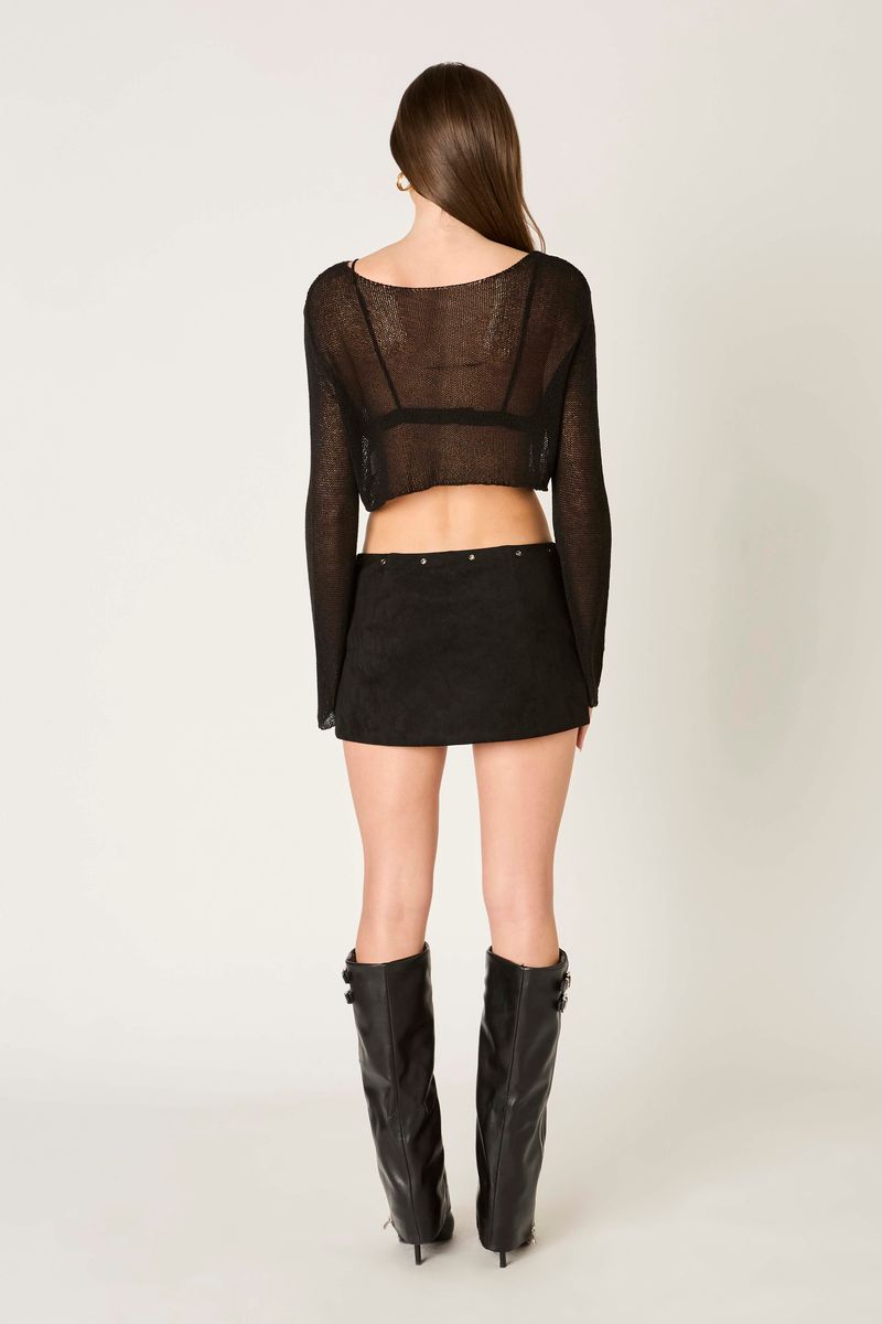 Sheer Knit Long Sleeve in black back view