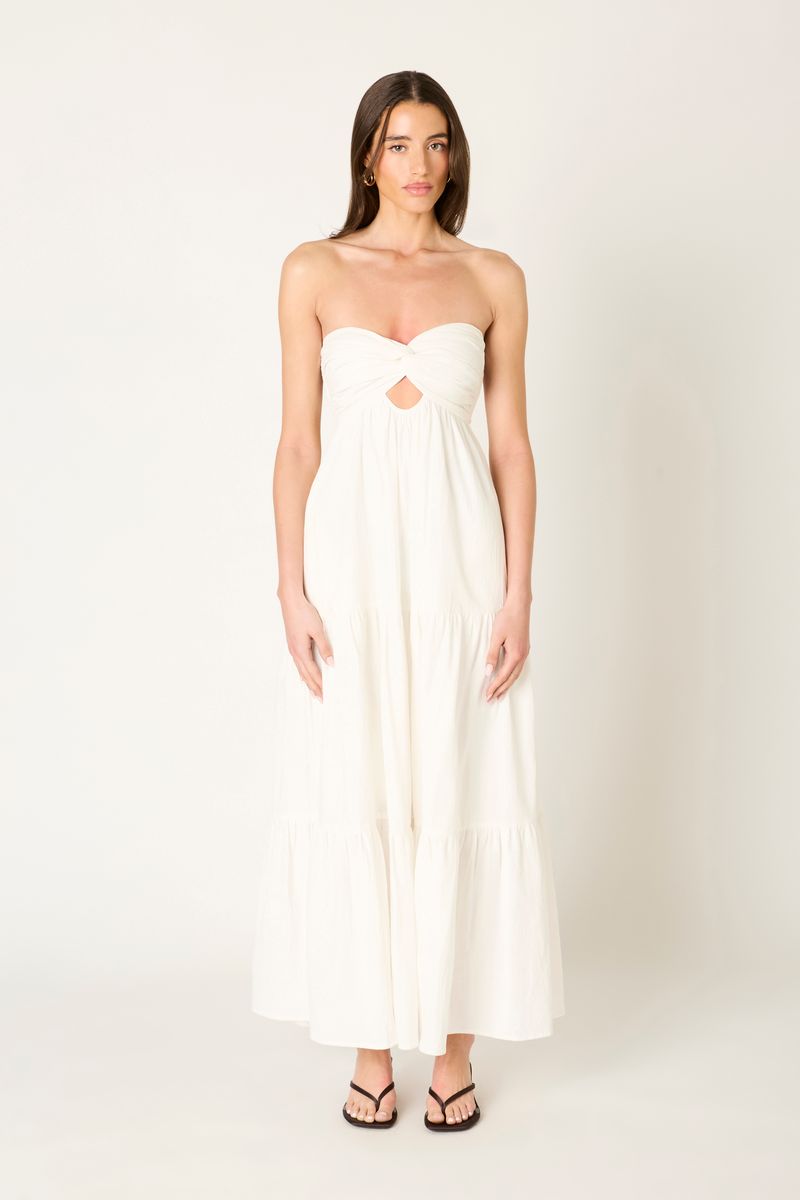 Strapless Tiered Maxi Dress in white front view
