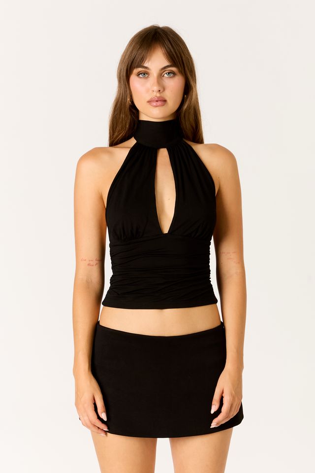 Halter Keyhole Top in black front view