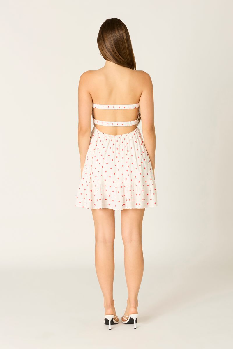 Strapless Polka Dot Dress in white/red back view 