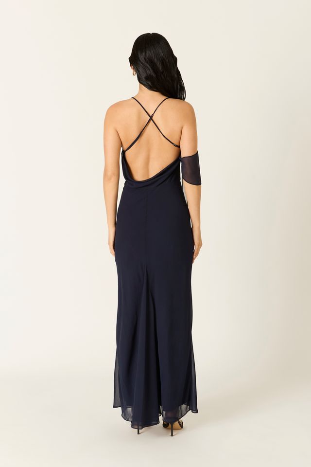 Cowlback Maxi Dress in midnight back view